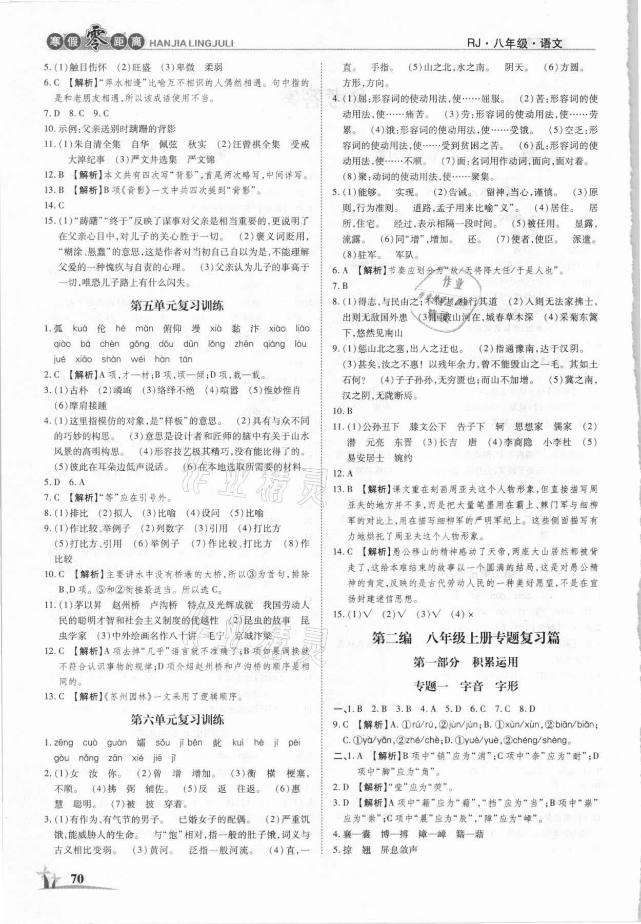 2021年寒假零距离学期系统复习八年级语文人教版 第2页