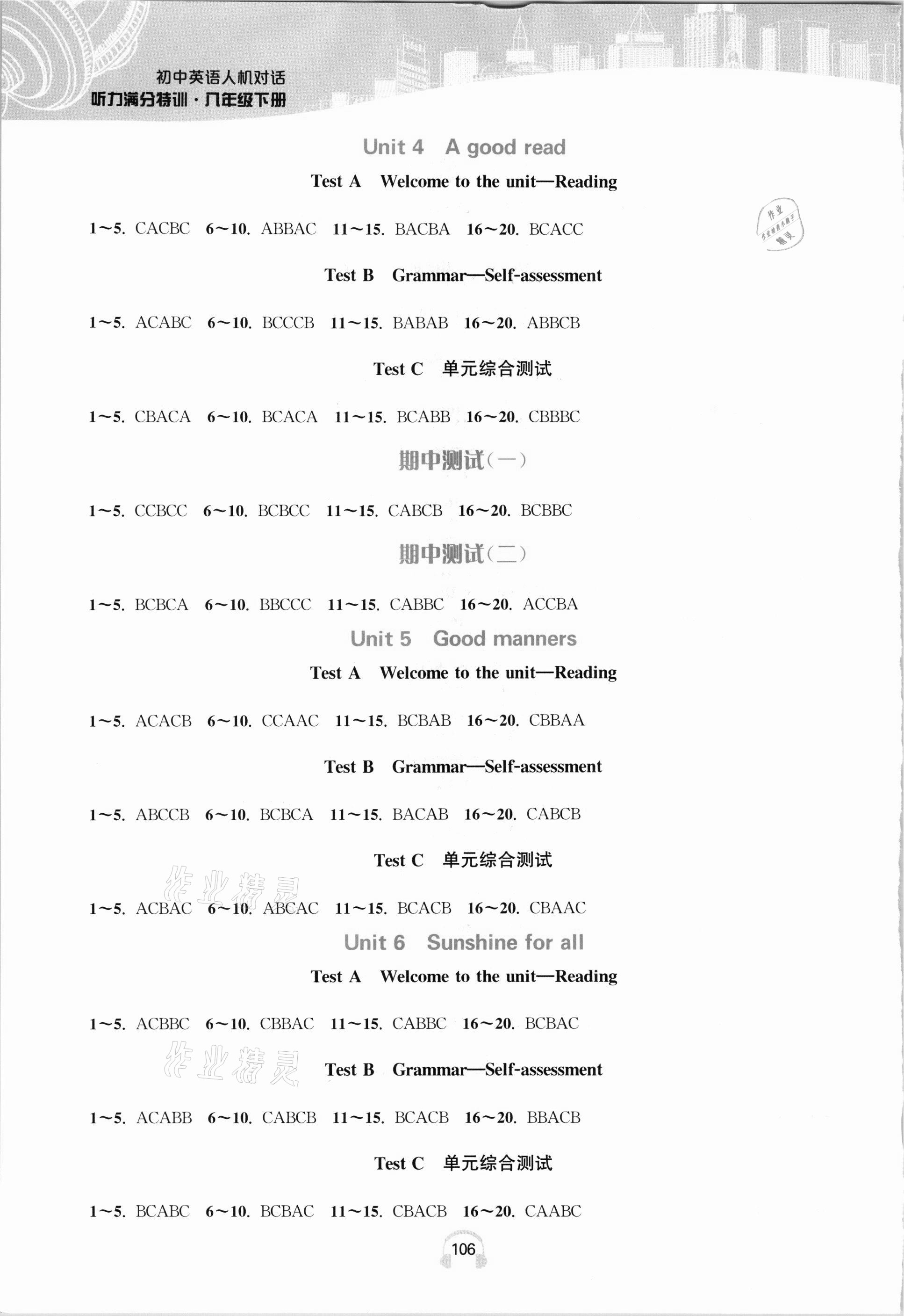 2021年江蘇省初中英語人機(jī)對(duì)話聽力滿分特訓(xùn)八年級(jí)下冊(cè)譯林版提優(yōu)版 參考答案第2頁