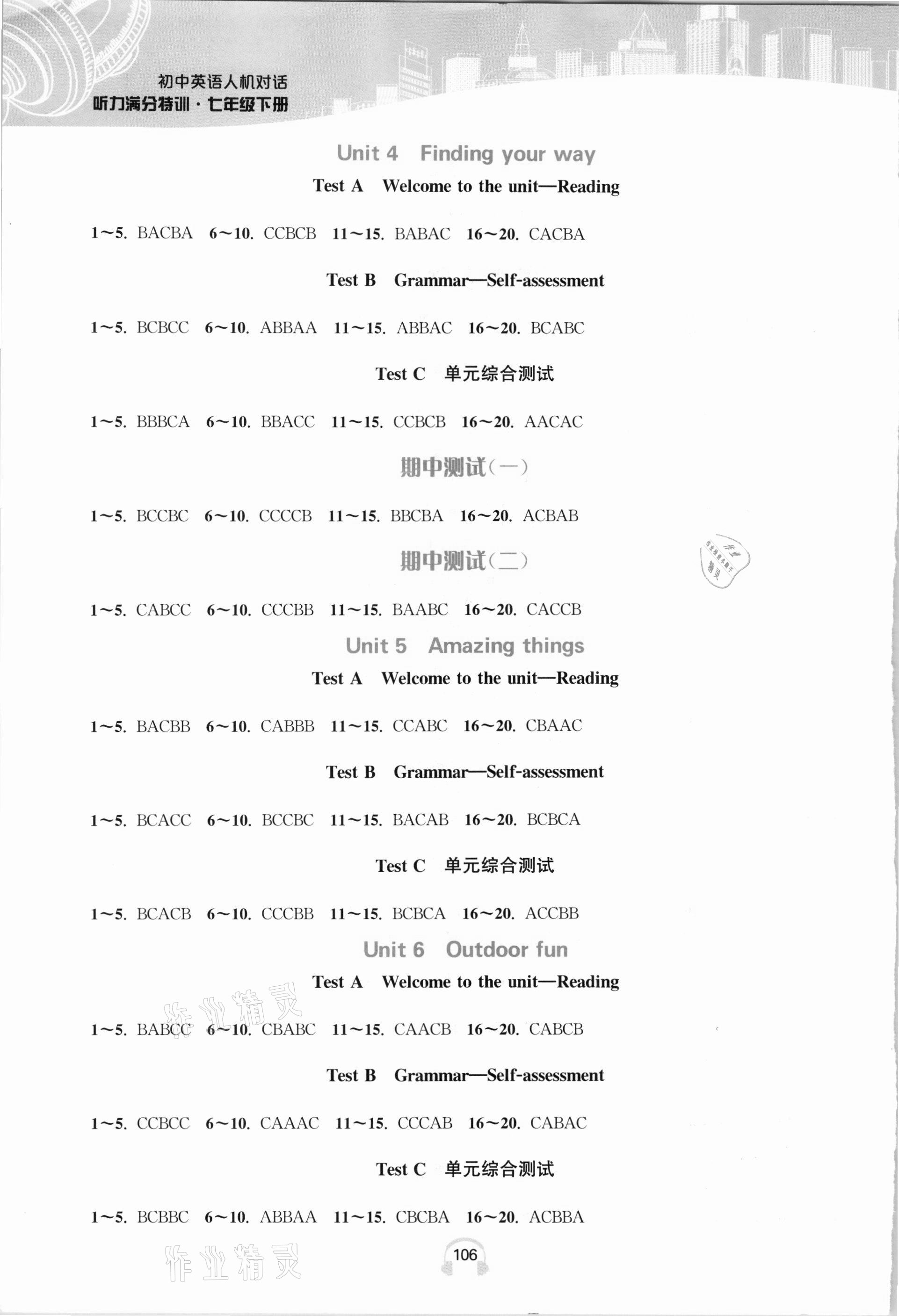 2021年江蘇省初中英語人機對話聽力滿分特訓七年級下冊譯林版提優版 參考答案第2頁