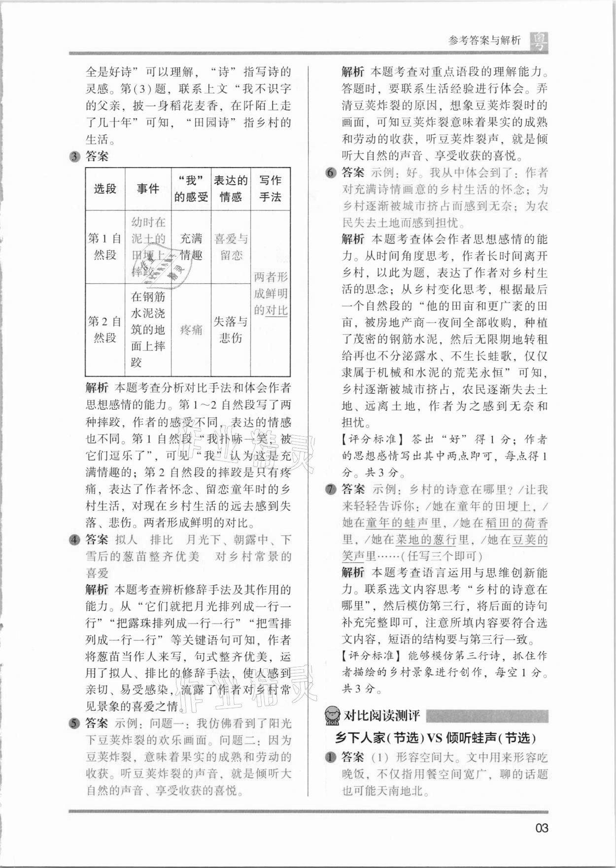 2021年木頭馬閱讀力測評小學語文四年級B版廣東專版 參考答案第3頁
