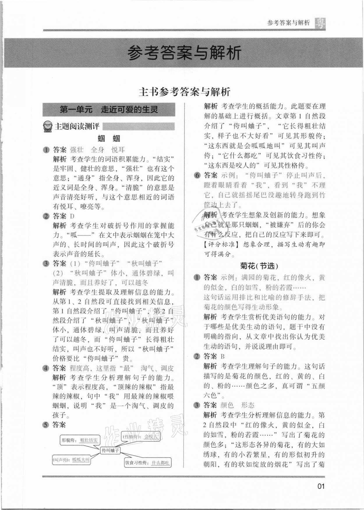 2021年木頭馬閱讀力測評小學語文三年級B版廣東專版 參考答案第1頁