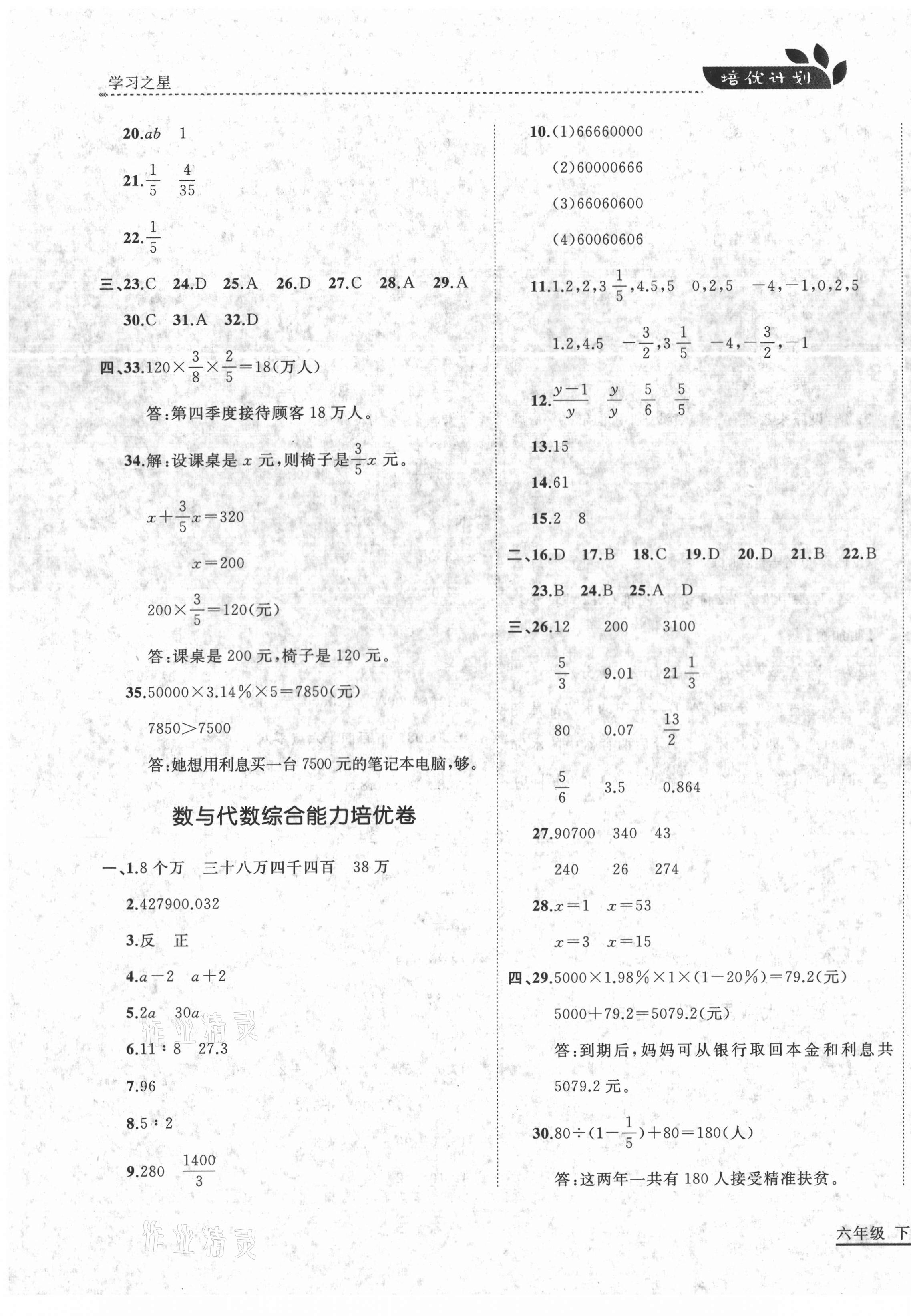 2021年培優計劃六年級數學下冊北師大版延邊大學出版社 第11頁