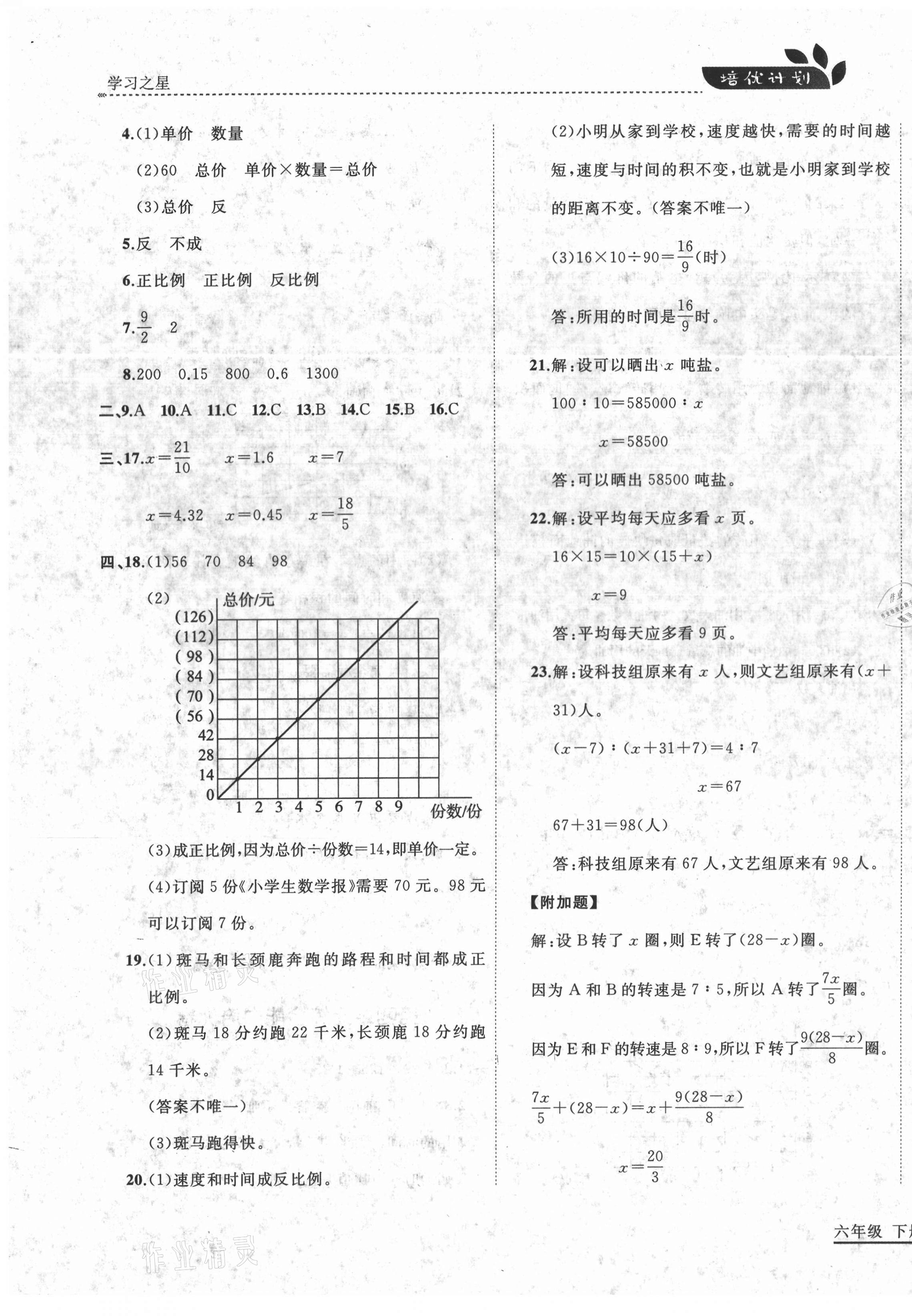 2021年培優(yōu)計劃六年級數(shù)學下冊北師大版延邊大學出版社 第7頁