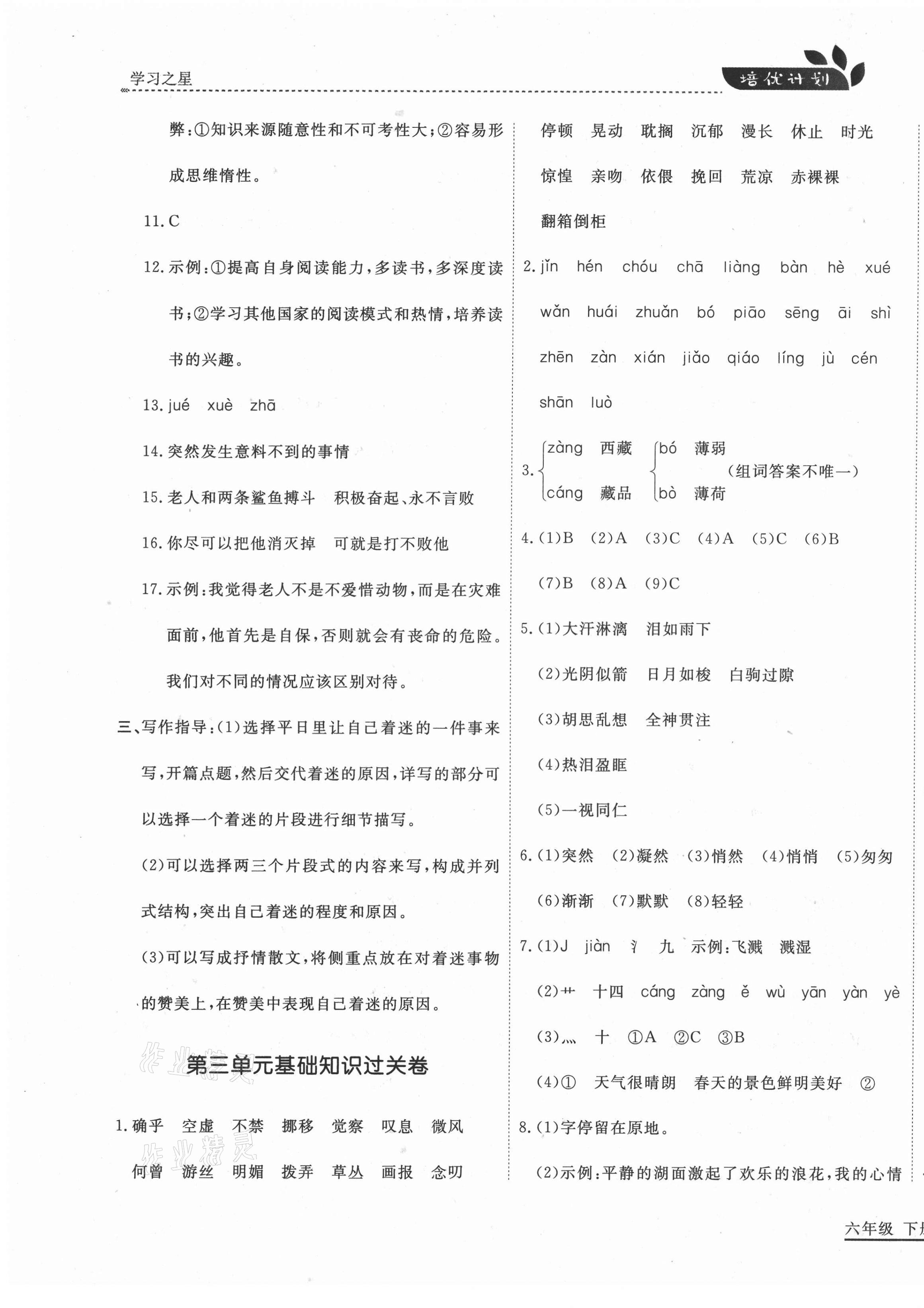 2021年培優(yōu)計(jì)劃六年級(jí)語(yǔ)文下冊(cè)人教版延邊大學(xué)出版社 第5頁(yè)