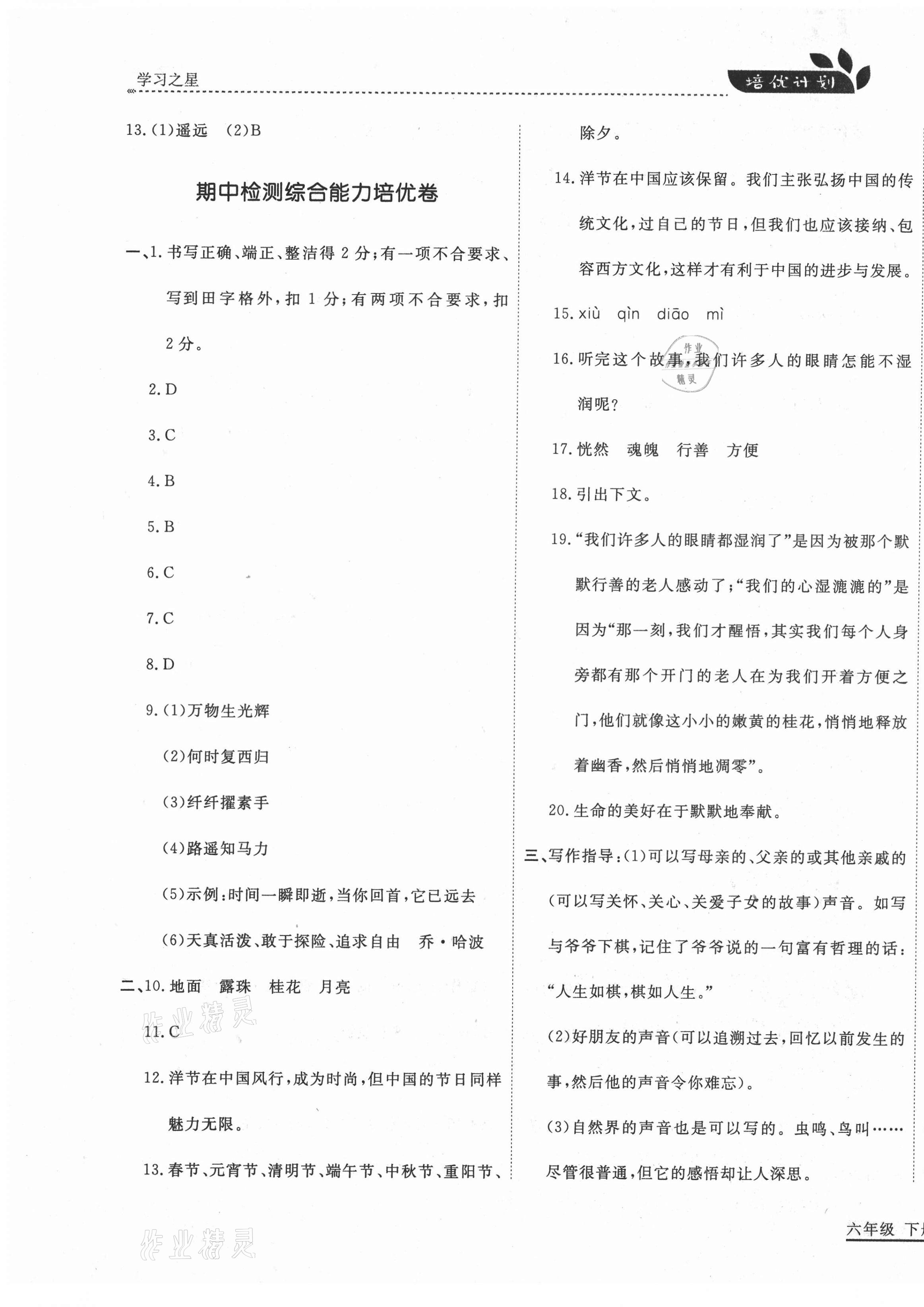 2021年培優(yōu)計(jì)劃六年級(jí)語(yǔ)文下冊(cè)人教版延邊大學(xué)出版社 第9頁(yè)