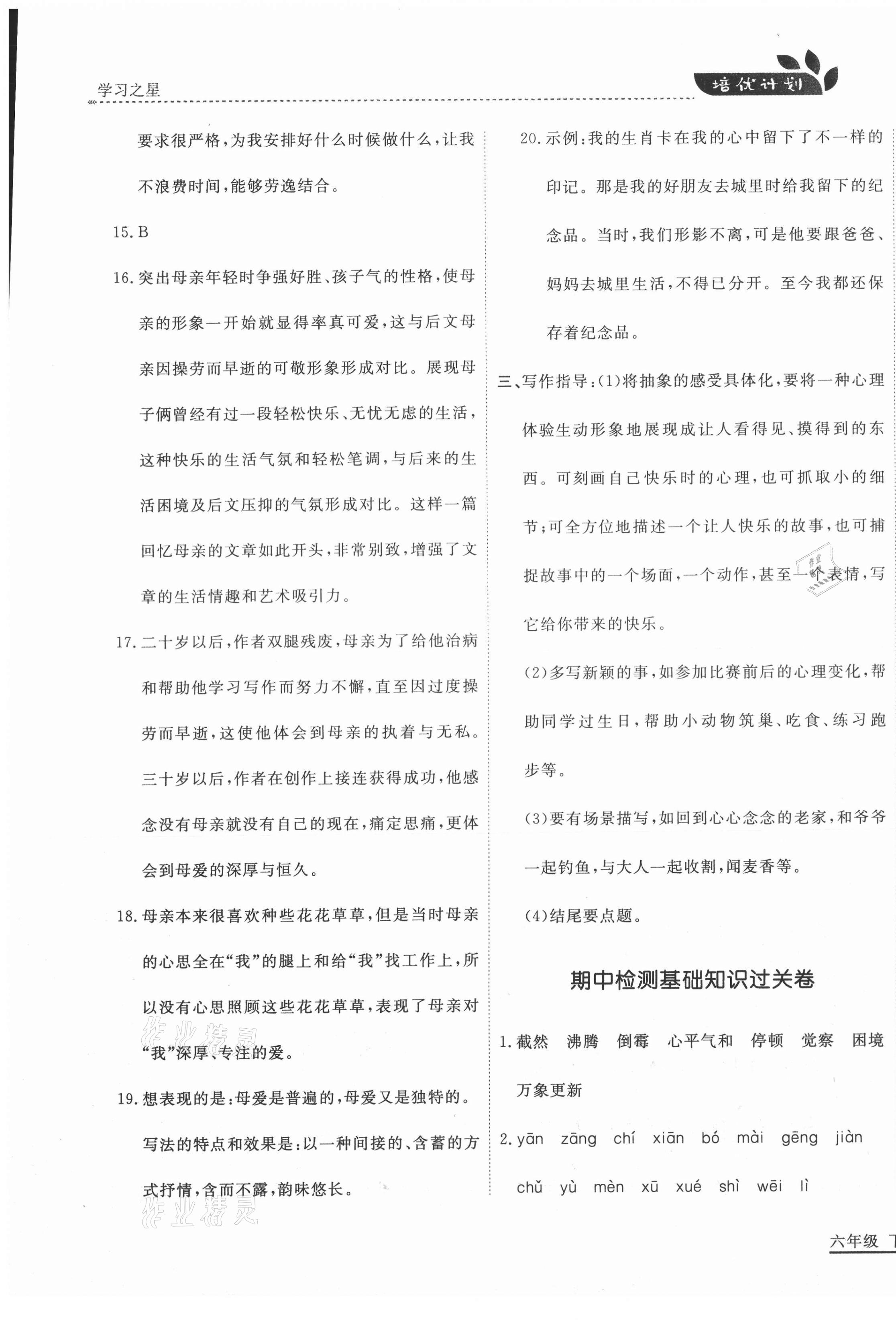 2021年培優(yōu)計(jì)劃六年級語文下冊人教版延邊大學(xué)出版社 第7頁
