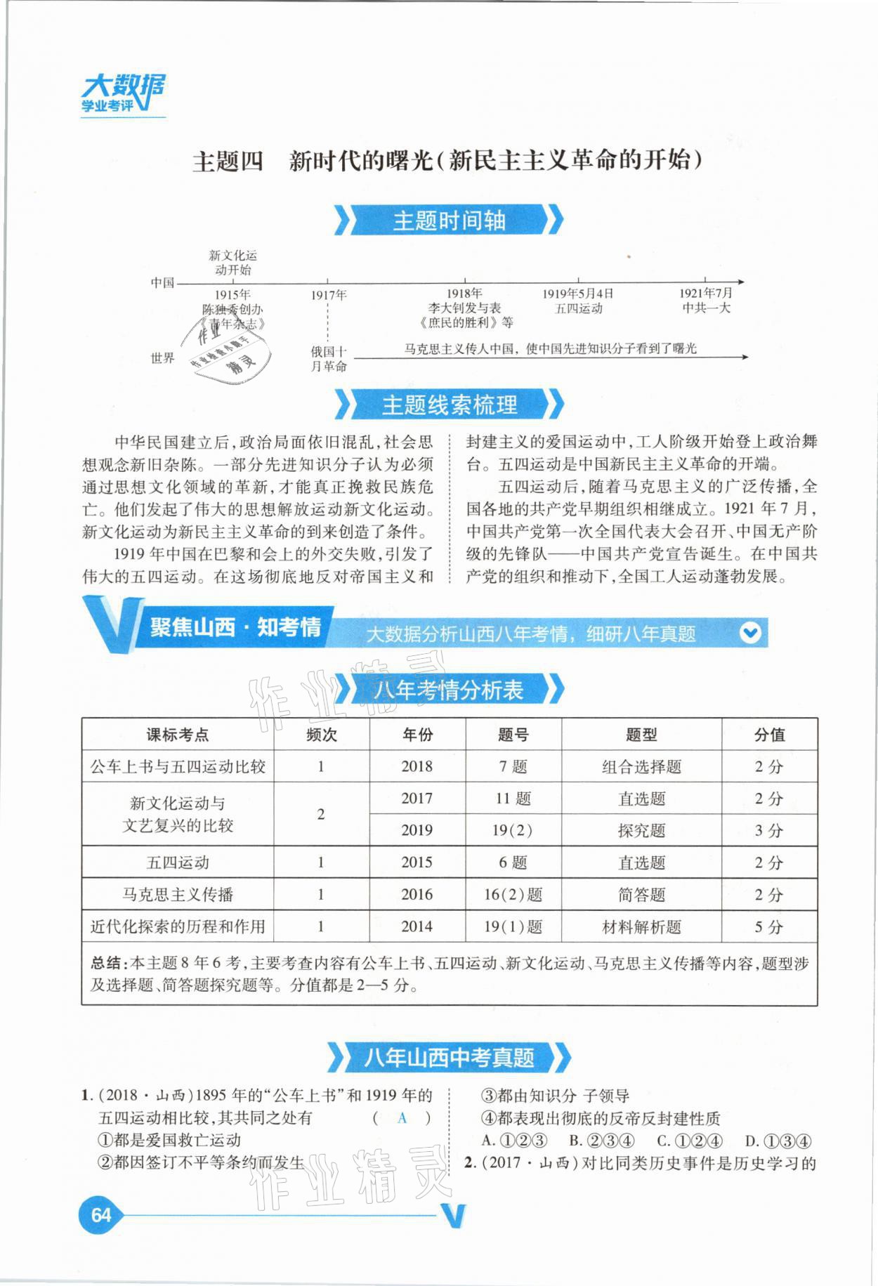 2021年大數(shù)據(jù)學(xué)業(yè)考評(píng)中考必備歷史山西專版 參考答案第64頁(yè)