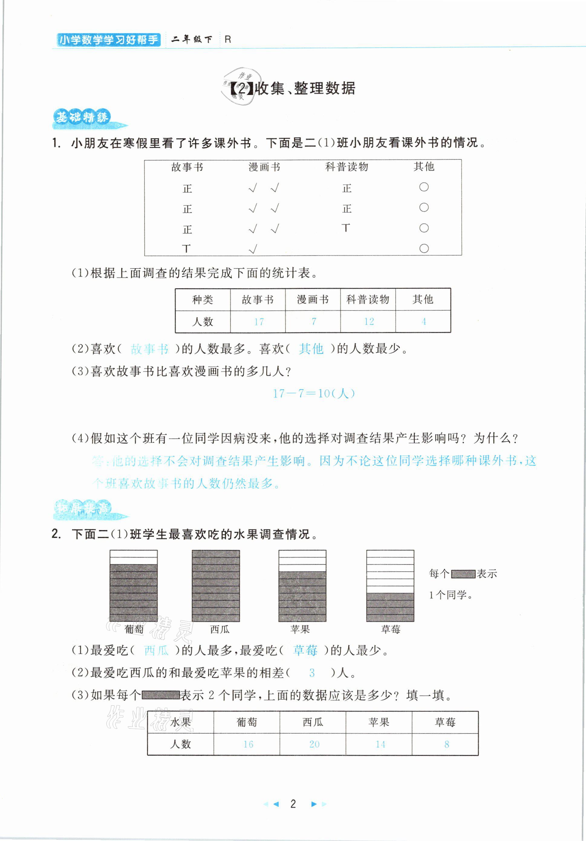 2021年小學(xué)數(shù)學(xué)學(xué)習(xí)好幫手二年級(jí)下冊(cè)人教版 參考答案第2頁(yè)