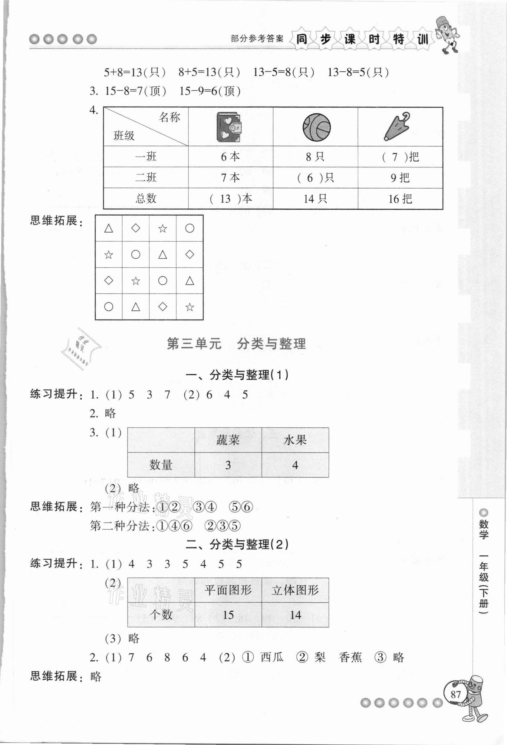 2021年浙江新課程三維目標(biāo)測評課時特訓(xùn)一年級數(shù)學(xué)下冊人教版 參考答案第4頁