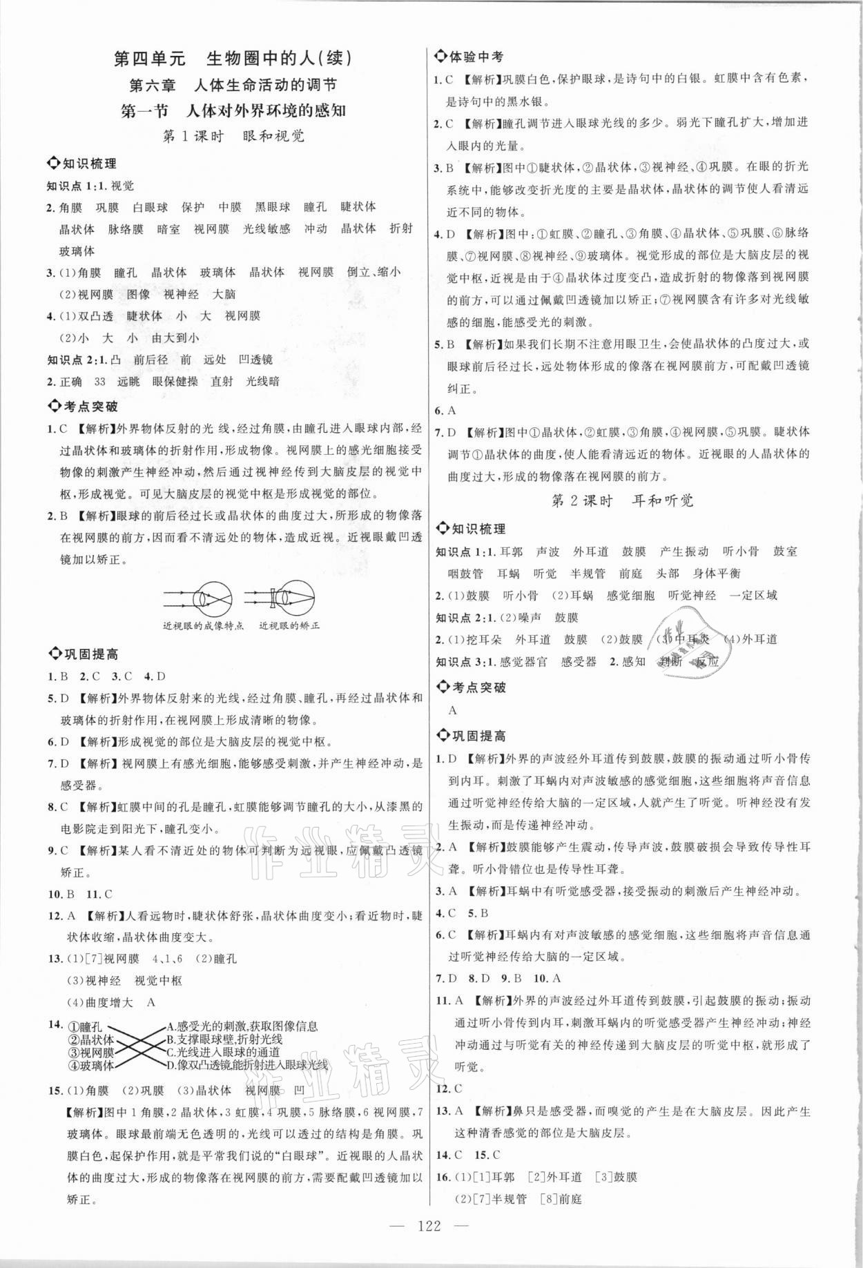 2021年细解巧练七年级生物下册鲁科版54制 参考答案第1页