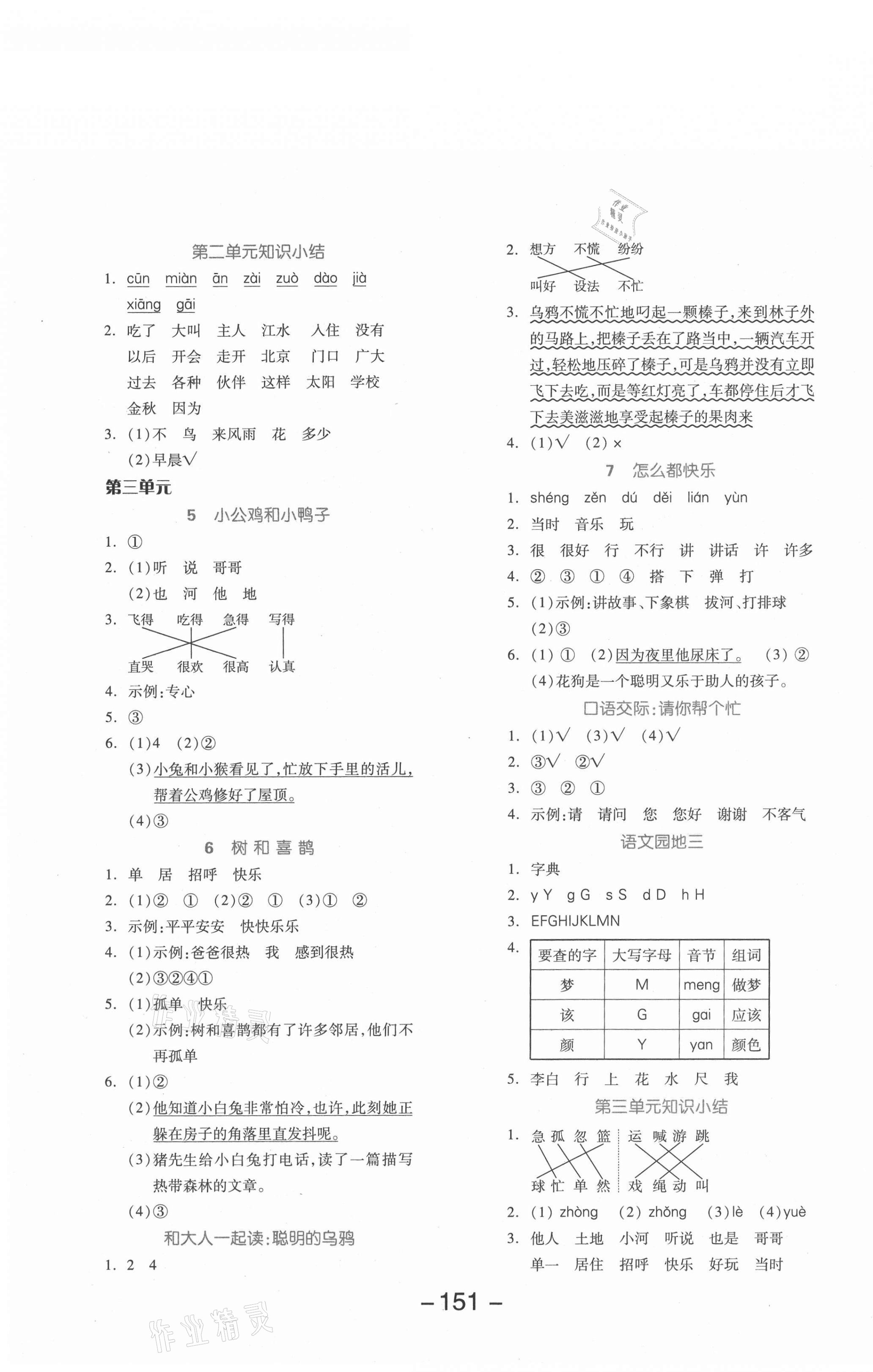 2021年全品学练考一年级语文下册人教版邵阳专版 参考答案第3页