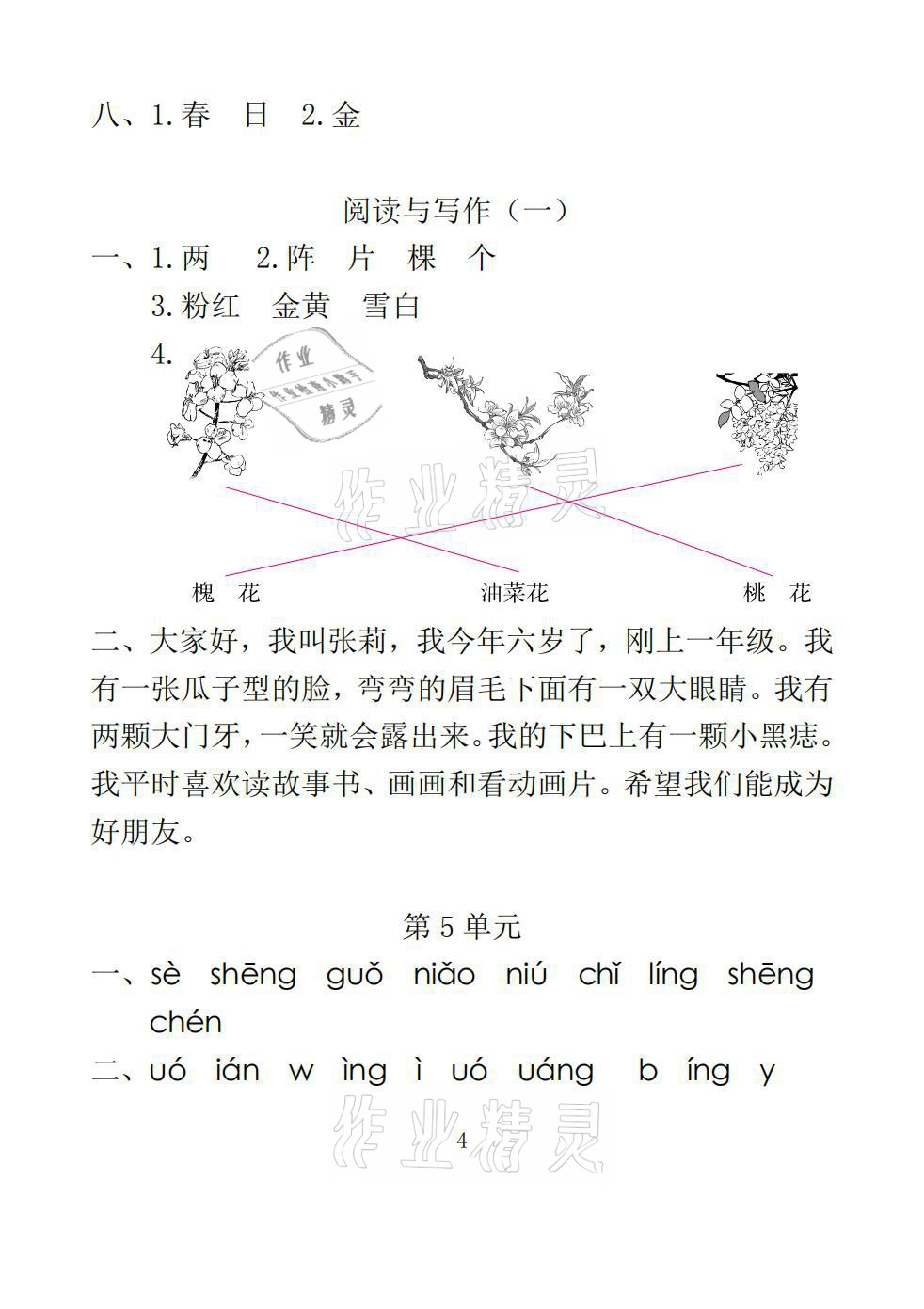 2021年一線名師總復(fù)習(xí)寒假作業(yè)一年級(jí)語(yǔ)文人教版海南出版社 參考答案第4頁(yè)