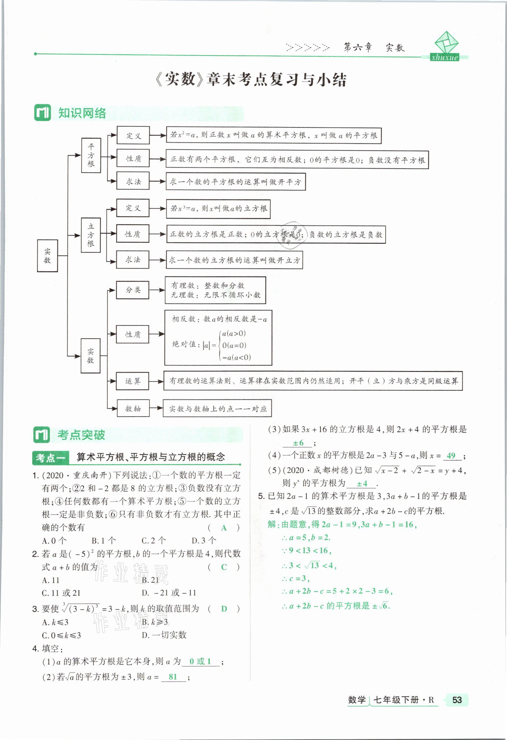 2021年高分突破課時達標講練測七年級數(shù)學(xué)下冊人教版 參考答案第53頁