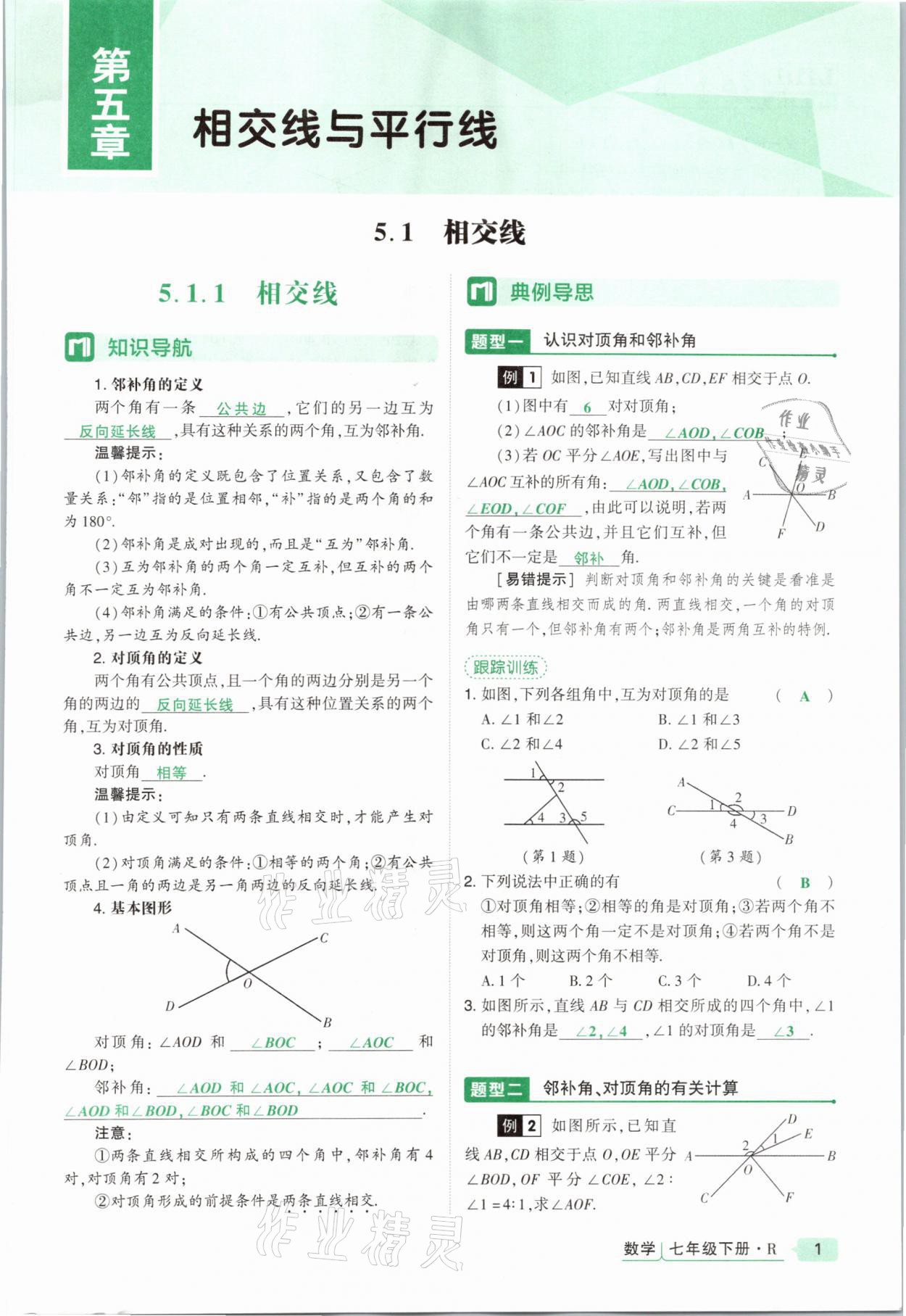 2021年高分突破課時達標講練測七年級數(shù)學下冊人教版 參考答案第1頁