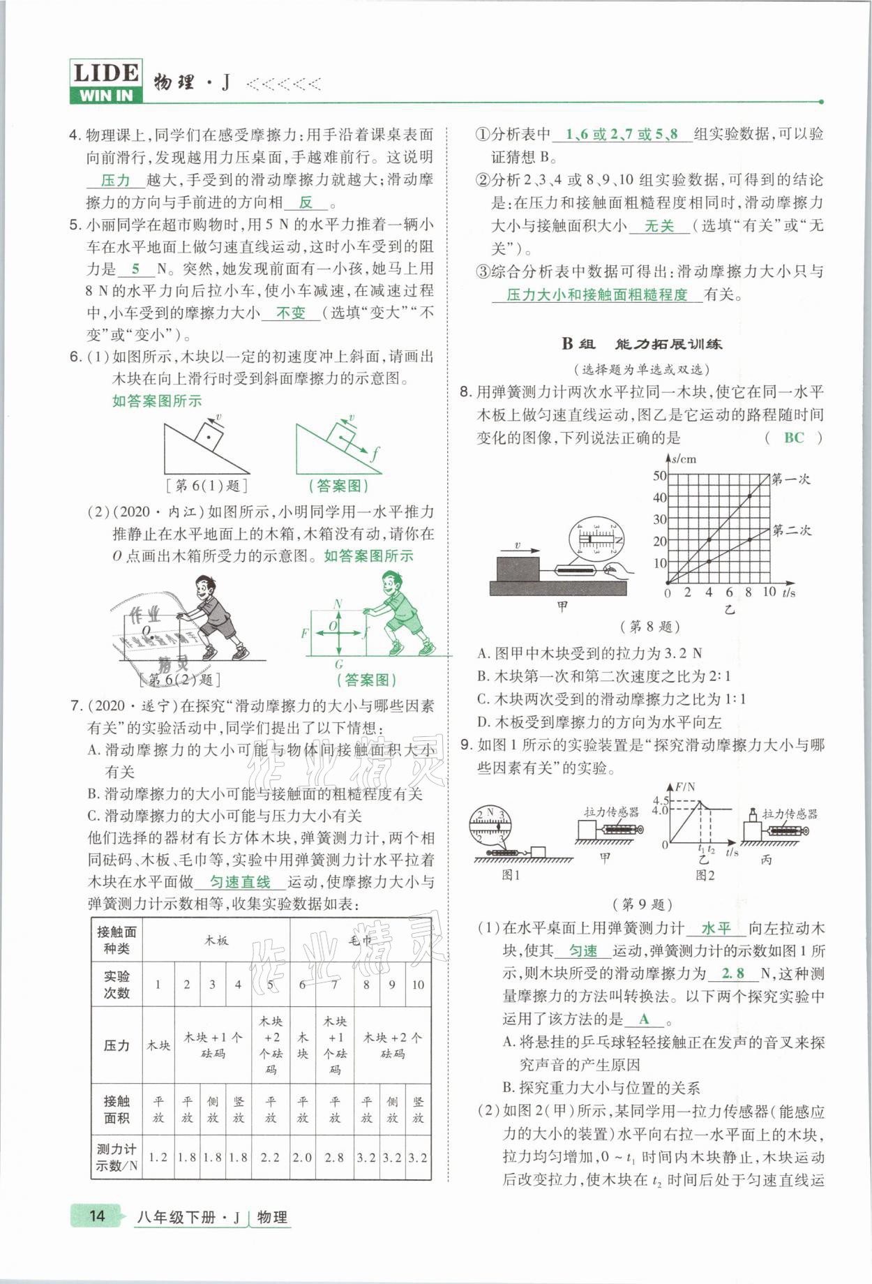 2021年高分突破課時達(dá)標(biāo)講練測八年級物理下冊教科版 參考答案第14頁