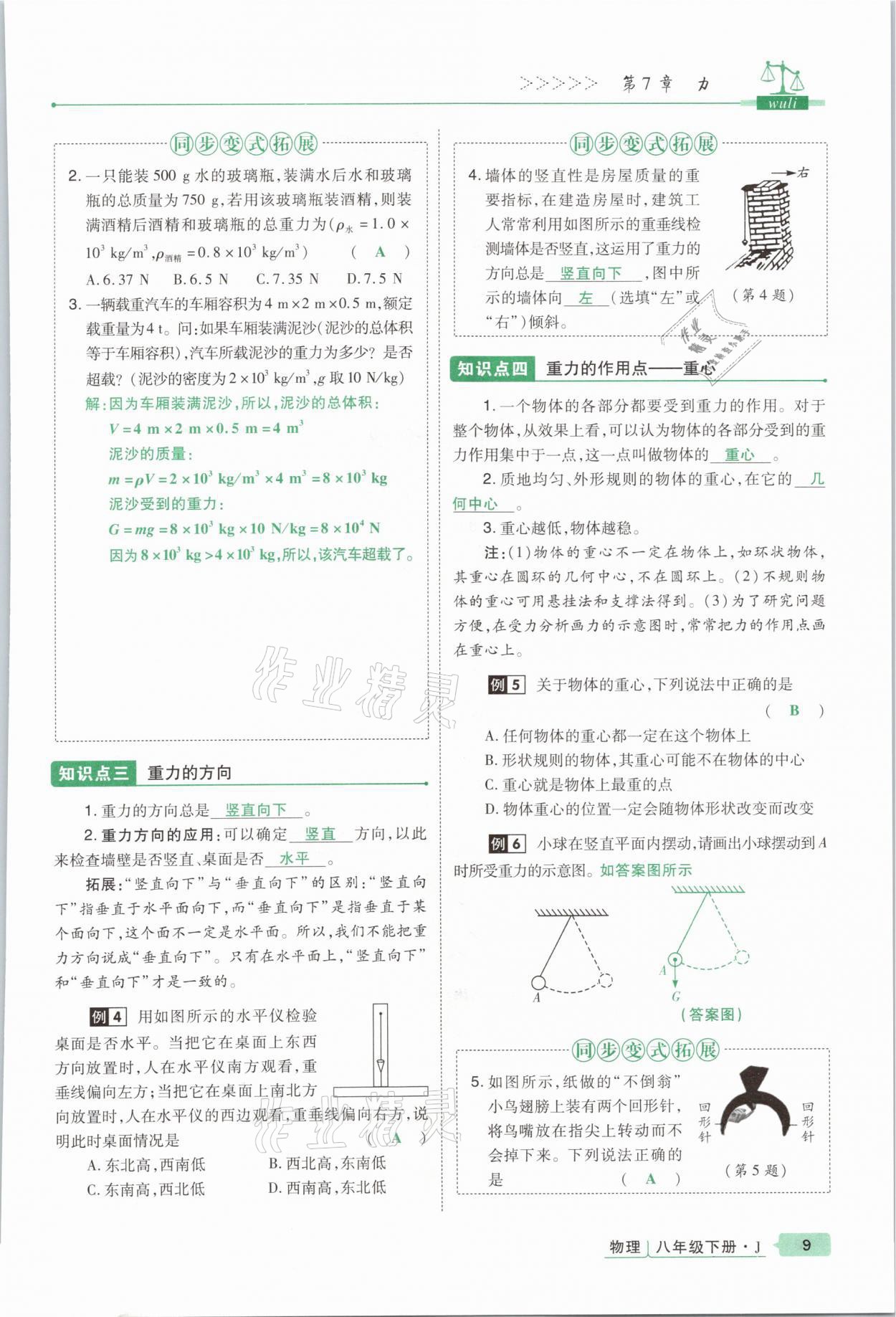 2021年高分突破課時達標(biāo)講練測八年級物理下冊教科版 參考答案第9頁