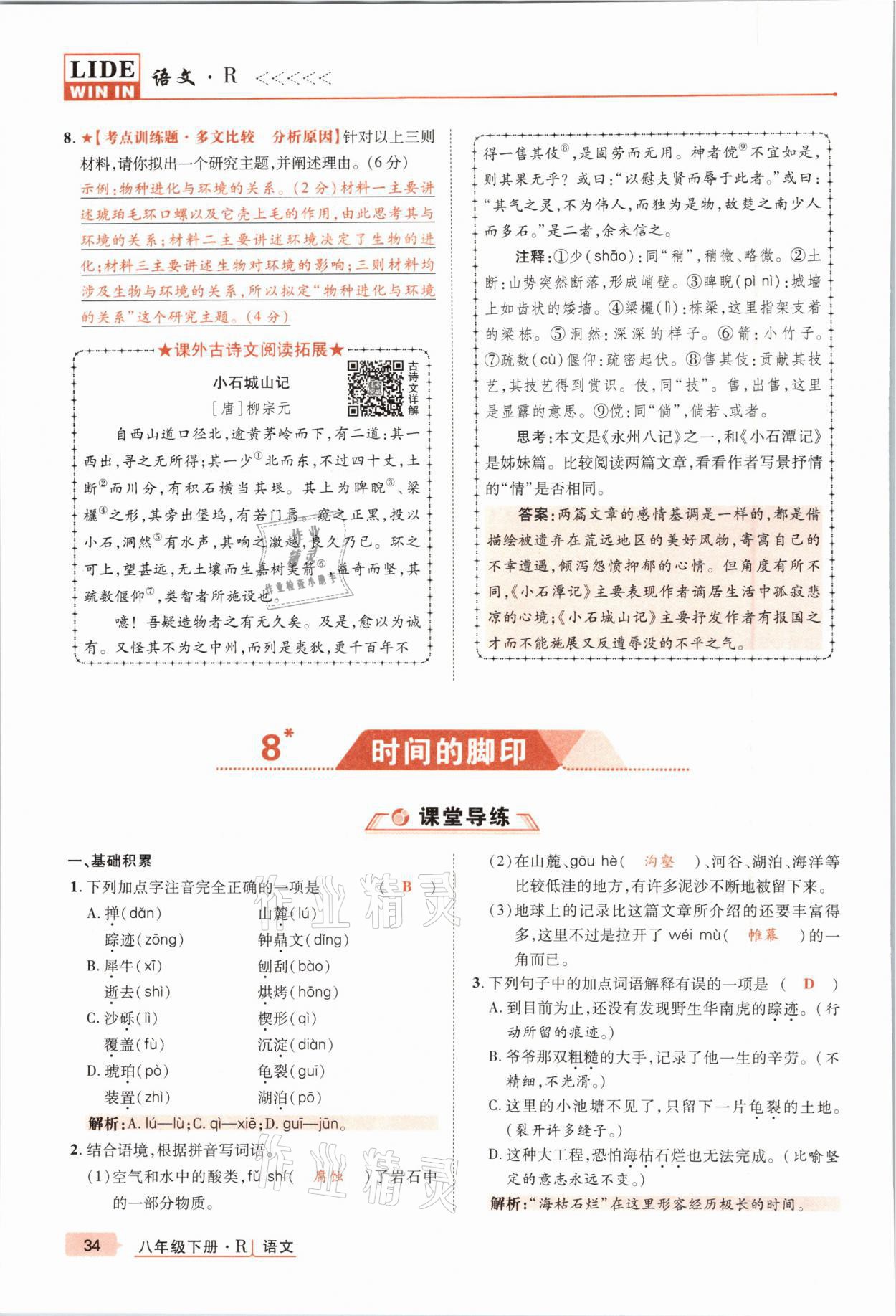 2021年高分突破課時達(dá)標(biāo)講練測八年級語文下冊人教版 參考答案第34頁