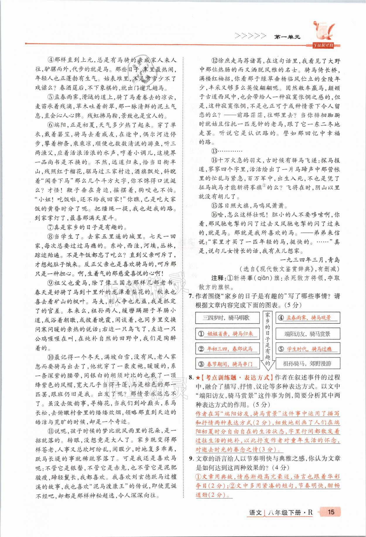 2021年高分突破課時達標講練測八年級語文下冊人教版 參考答案第15頁