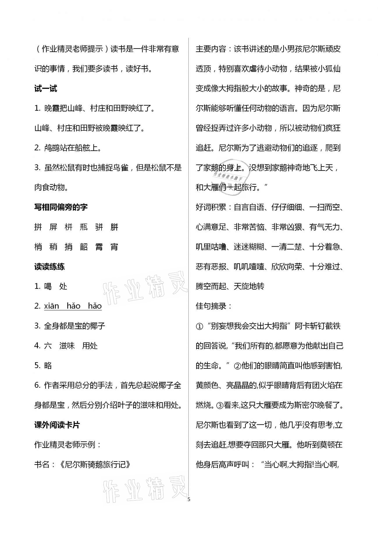 2021年云南省標準教輔寒假活動五年級語文人教版 第5頁