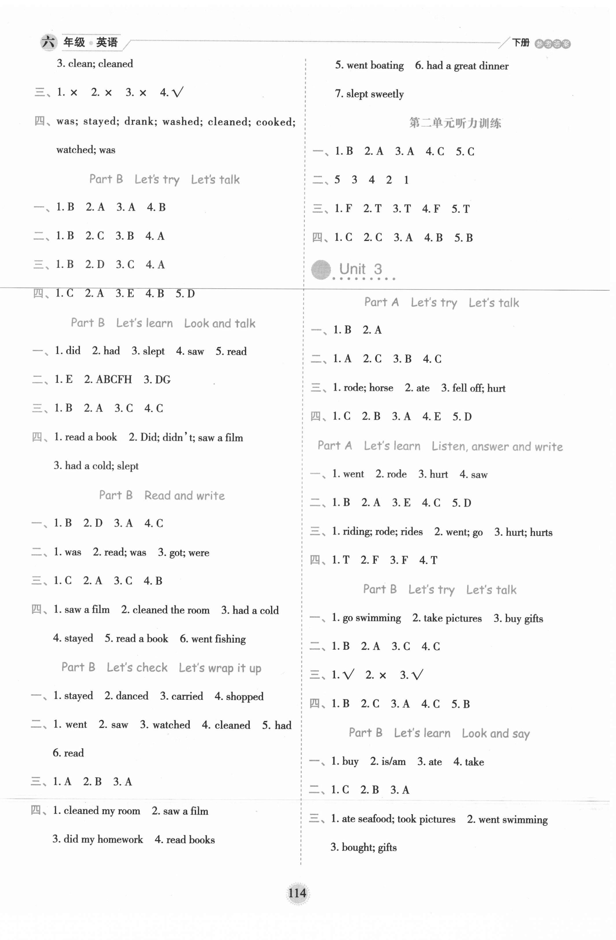 2021年百分學(xué)生作業(yè)本題練王六年級英語下冊人教PEP版 參考答案第2頁