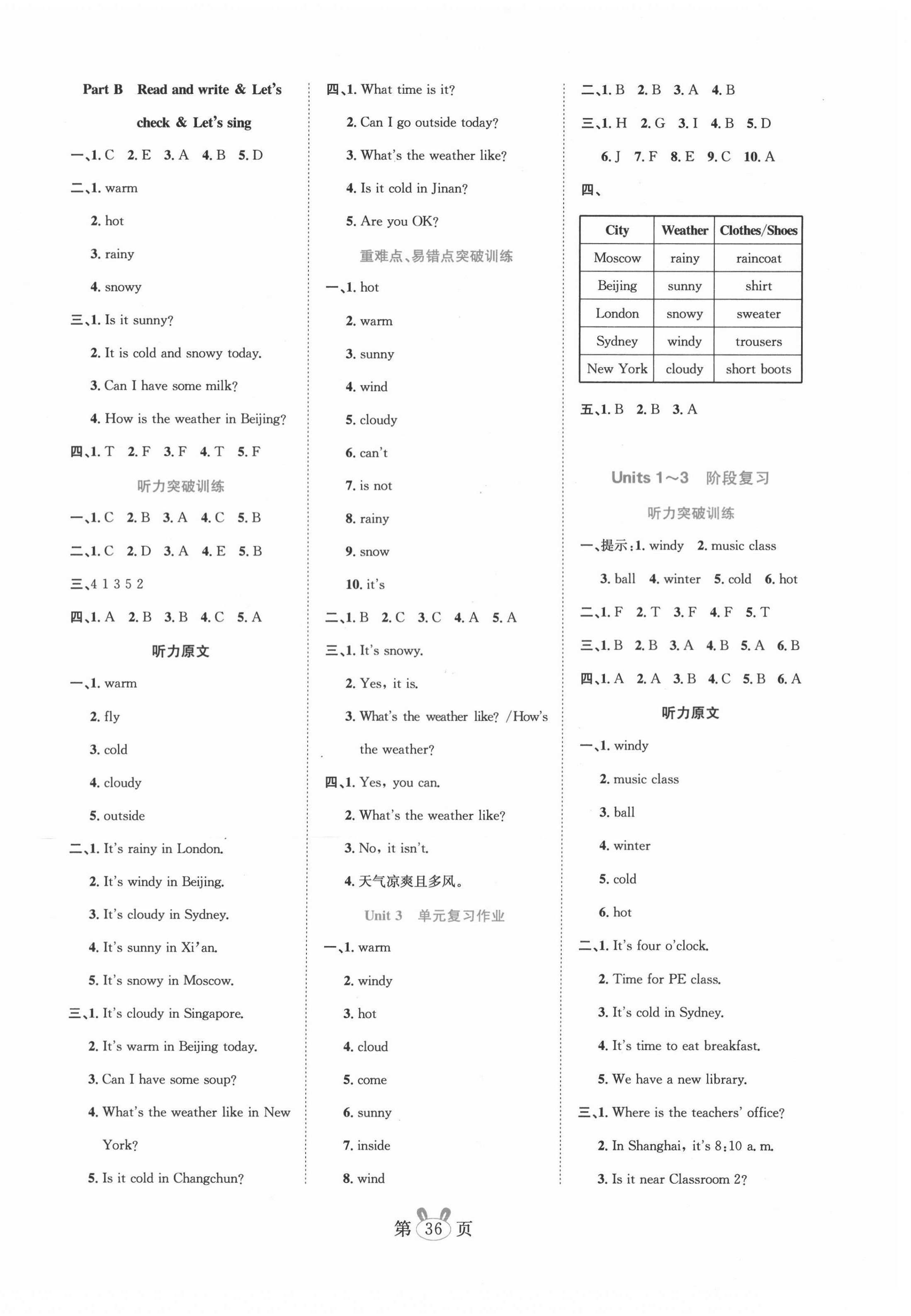 2021年訓(xùn)練達(dá)人四年級(jí)英語下冊(cè)人教PEP版 參考答案第4頁