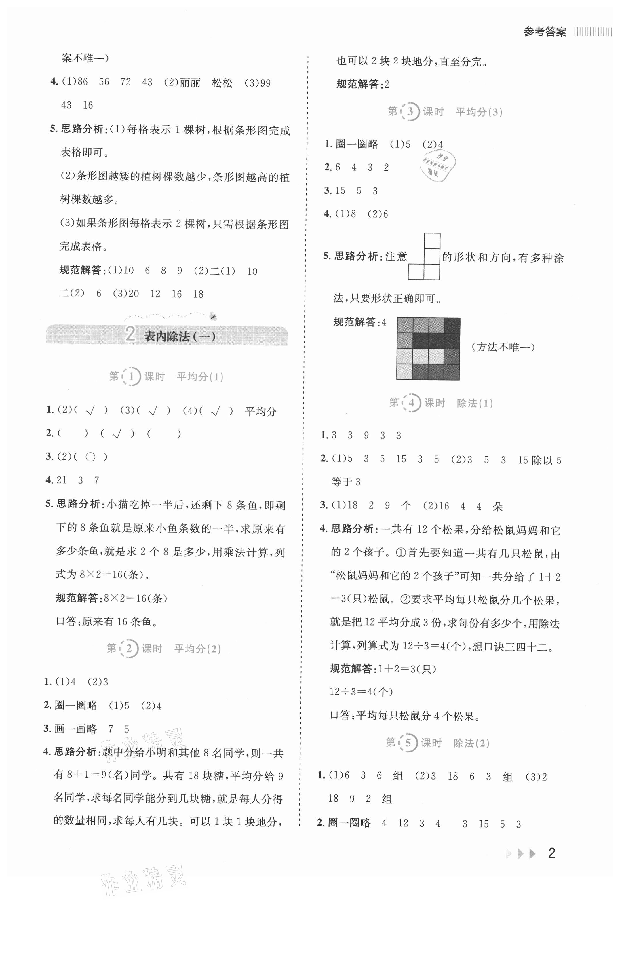 2021年訓(xùn)練達(dá)人二年級數(shù)學(xué)下冊人教版 參考答案第2頁