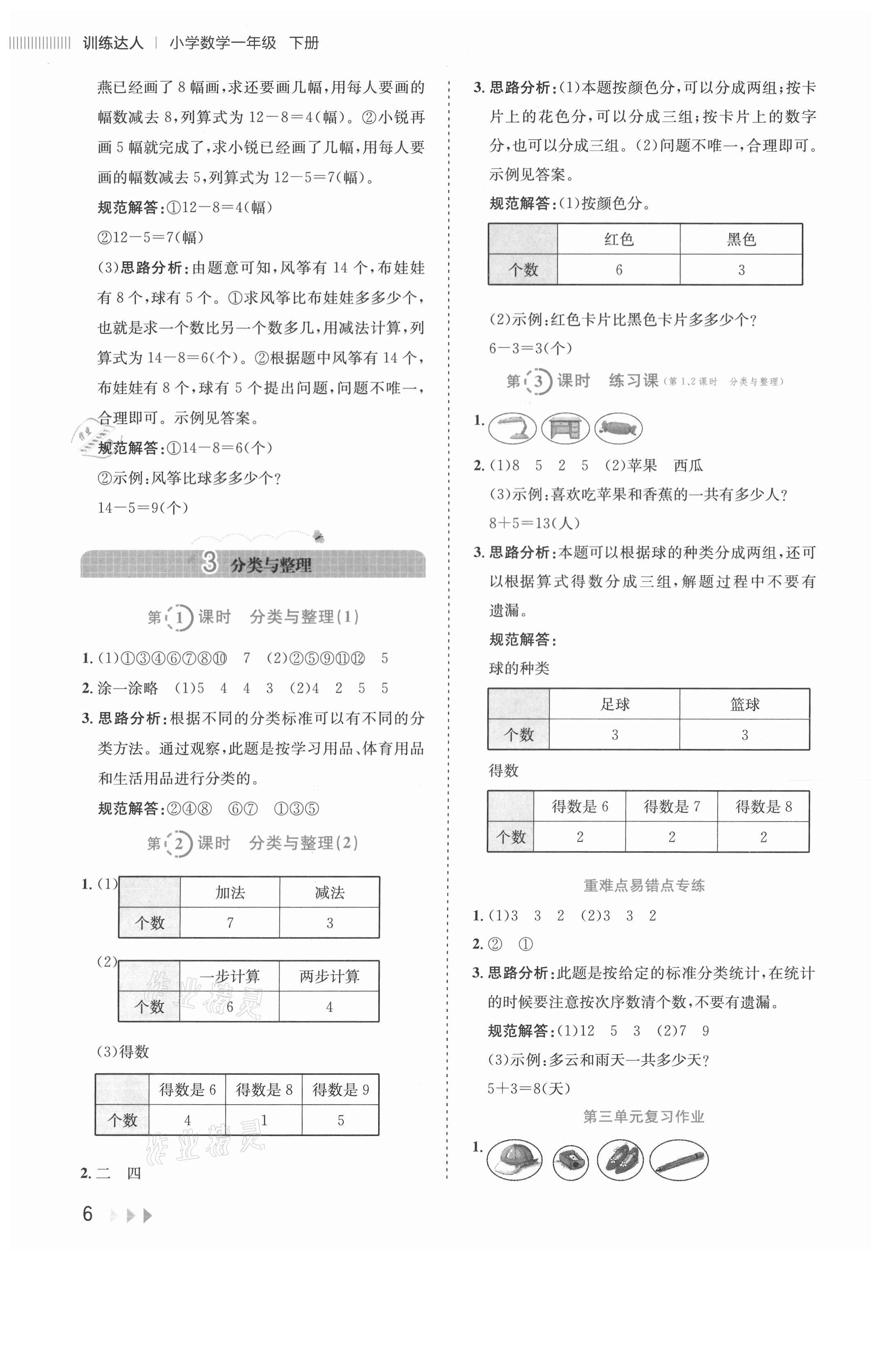 2021年訓(xùn)練達(dá)人一年級(jí)數(shù)學(xué)下冊(cè)人教版 參考答案第6頁