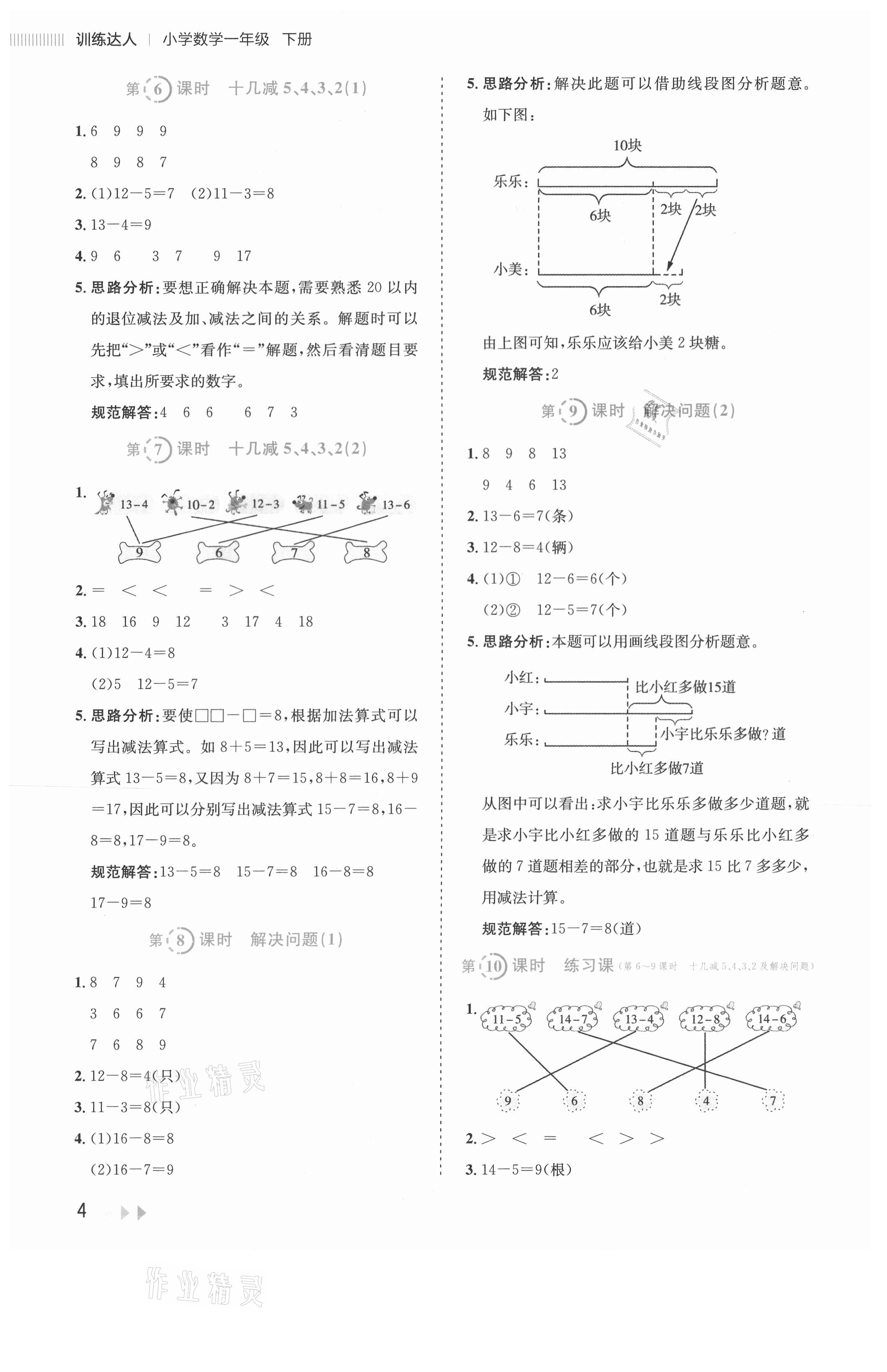 2021年訓(xùn)練達人一年級數(shù)學(xué)下冊人教版 參考答案第4頁