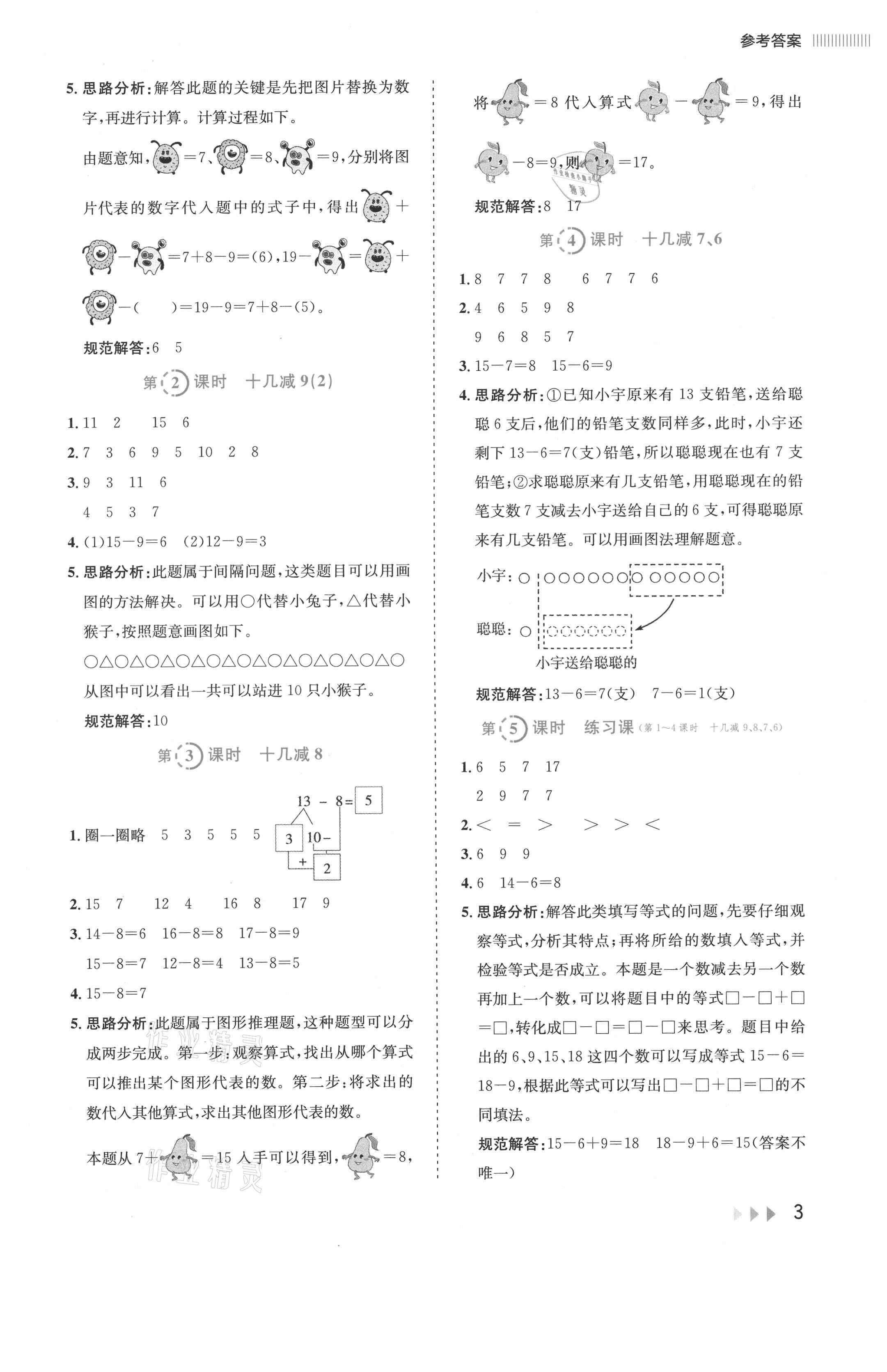 2021年訓(xùn)練達(dá)人一年級(jí)數(shù)學(xué)下冊(cè)人教版 參考答案第3頁