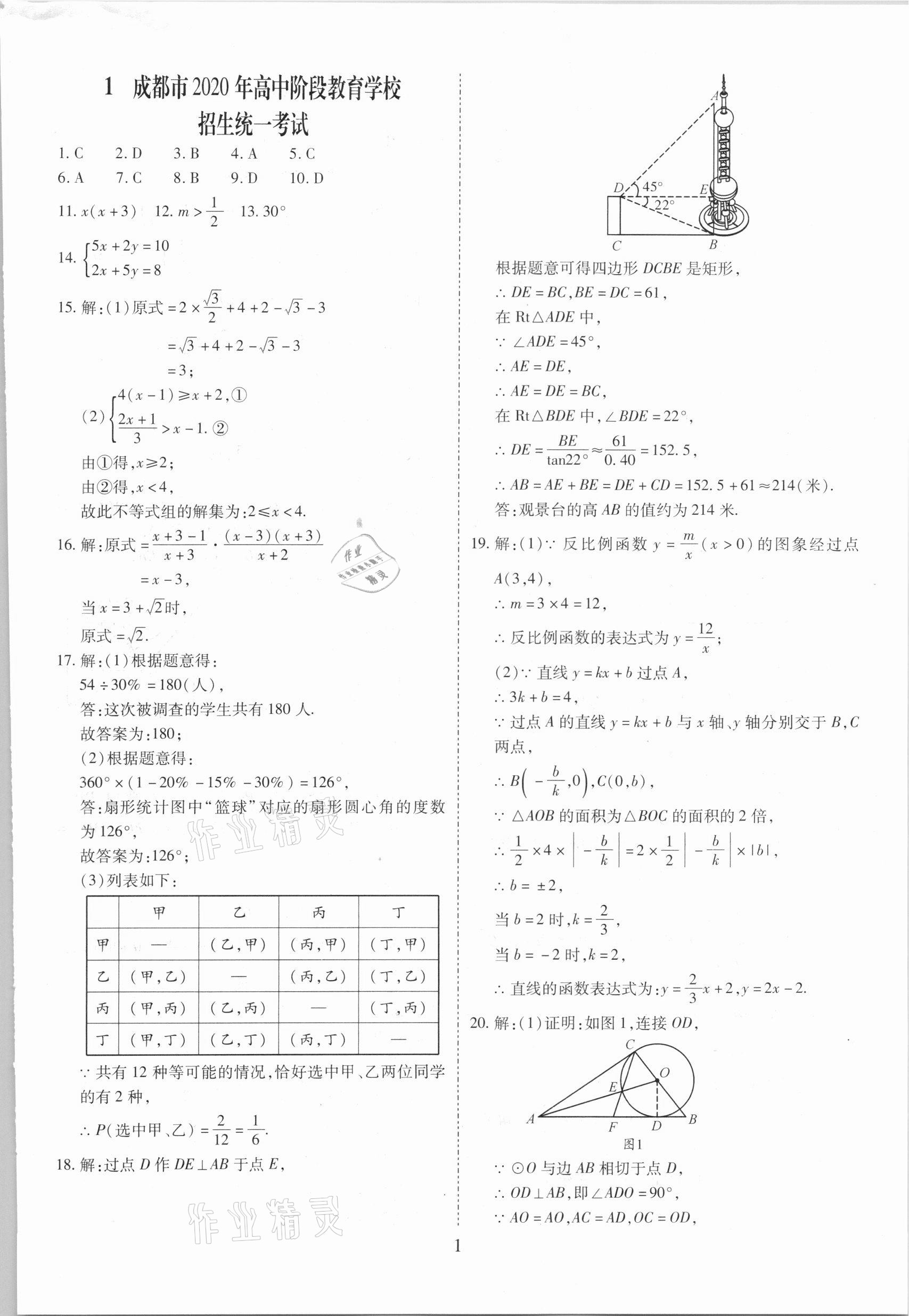 2021年中考金卷中考試題精編數(shù)學(xué)成都專(zhuān)版 參考答案第1頁(yè)