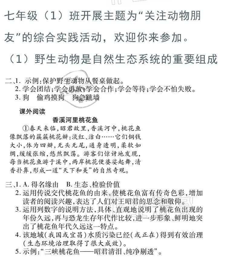 2021年金象教育U计划学期系统复习七年级语文人教版 参考答案第9页