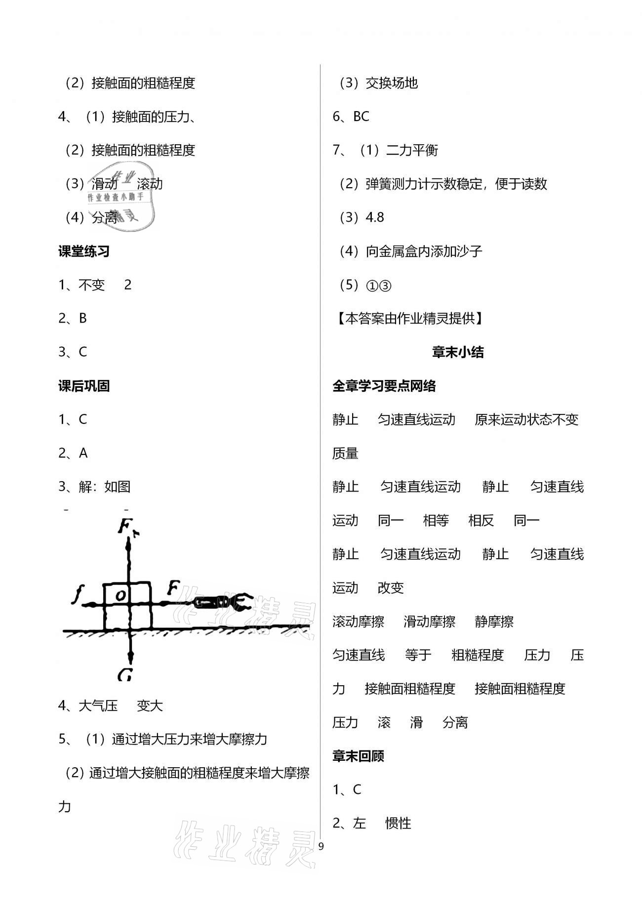 2021年基础训练八年级物理下册人教版大象出版社 参考答案第9页