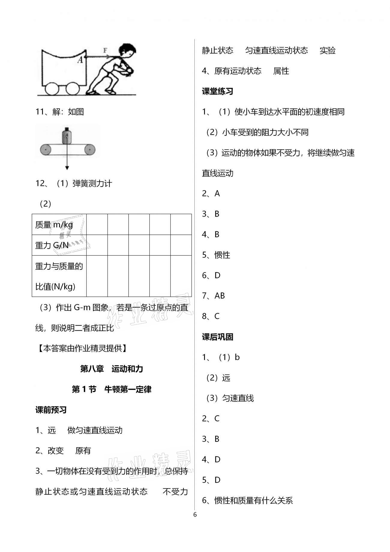 2021年基础训练八年级物理下册人教版大象出版社 参考答案第6页