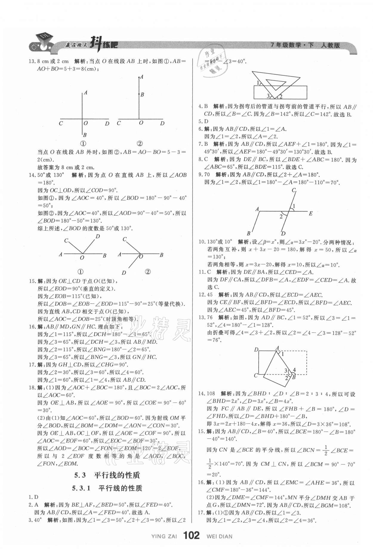 2021年抖練吧七年級數學下冊人教版 參考答案第4頁