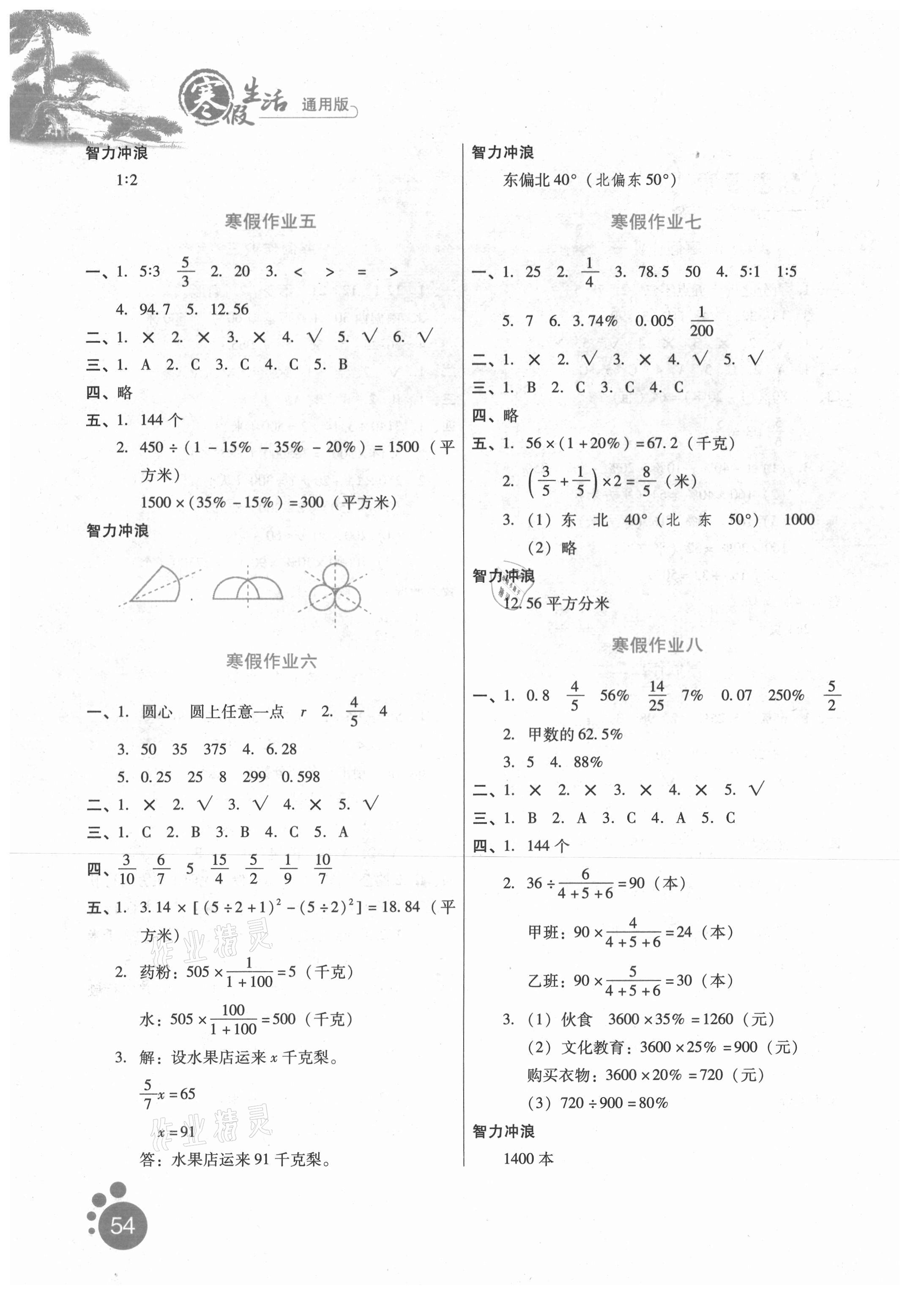 2021年寒假生活六年級數(shù)學(xué)河北少年兒童出版社 第2頁