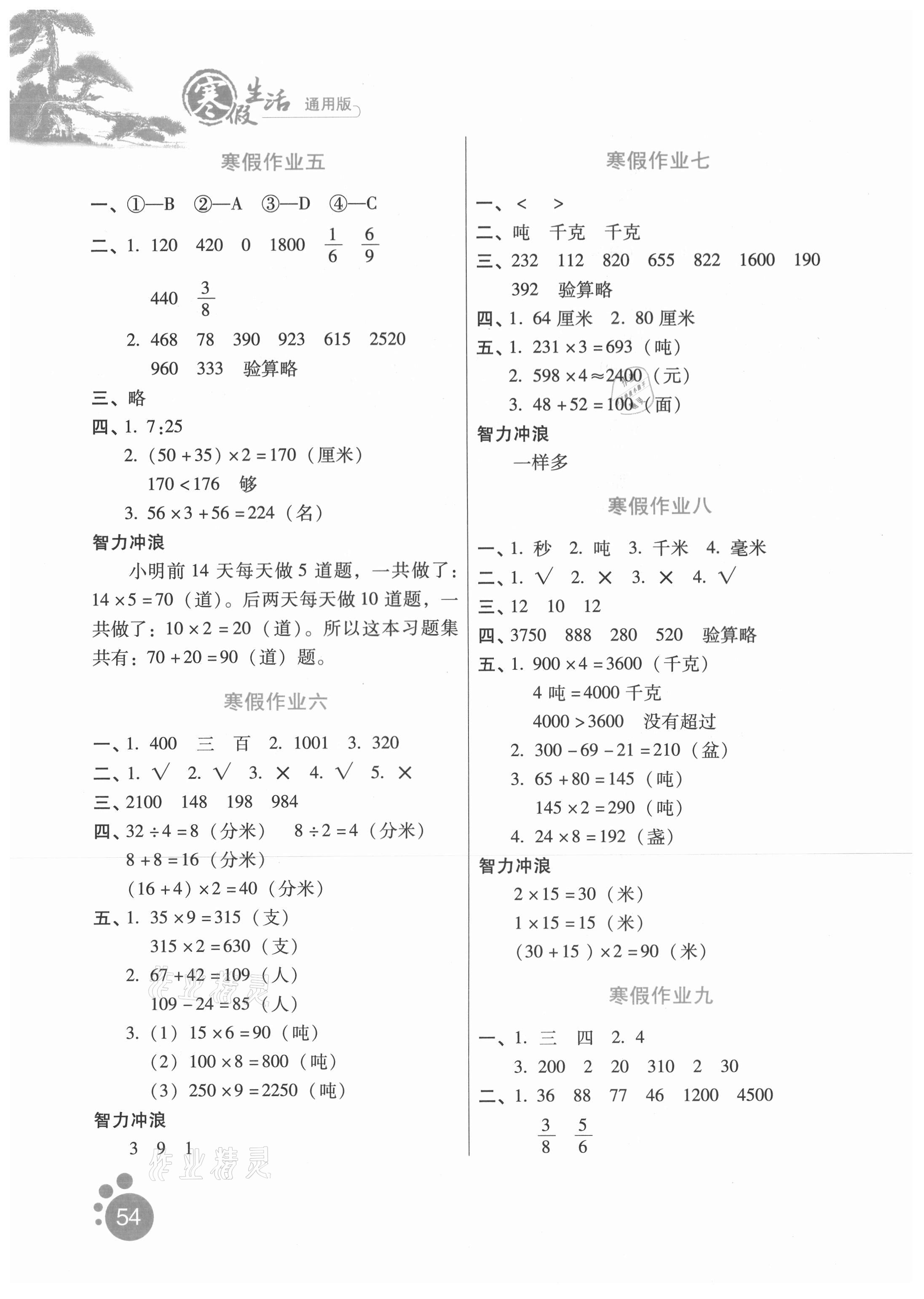 2021年寒假生活三年級數(shù)學河北少年兒童出版社 第2頁