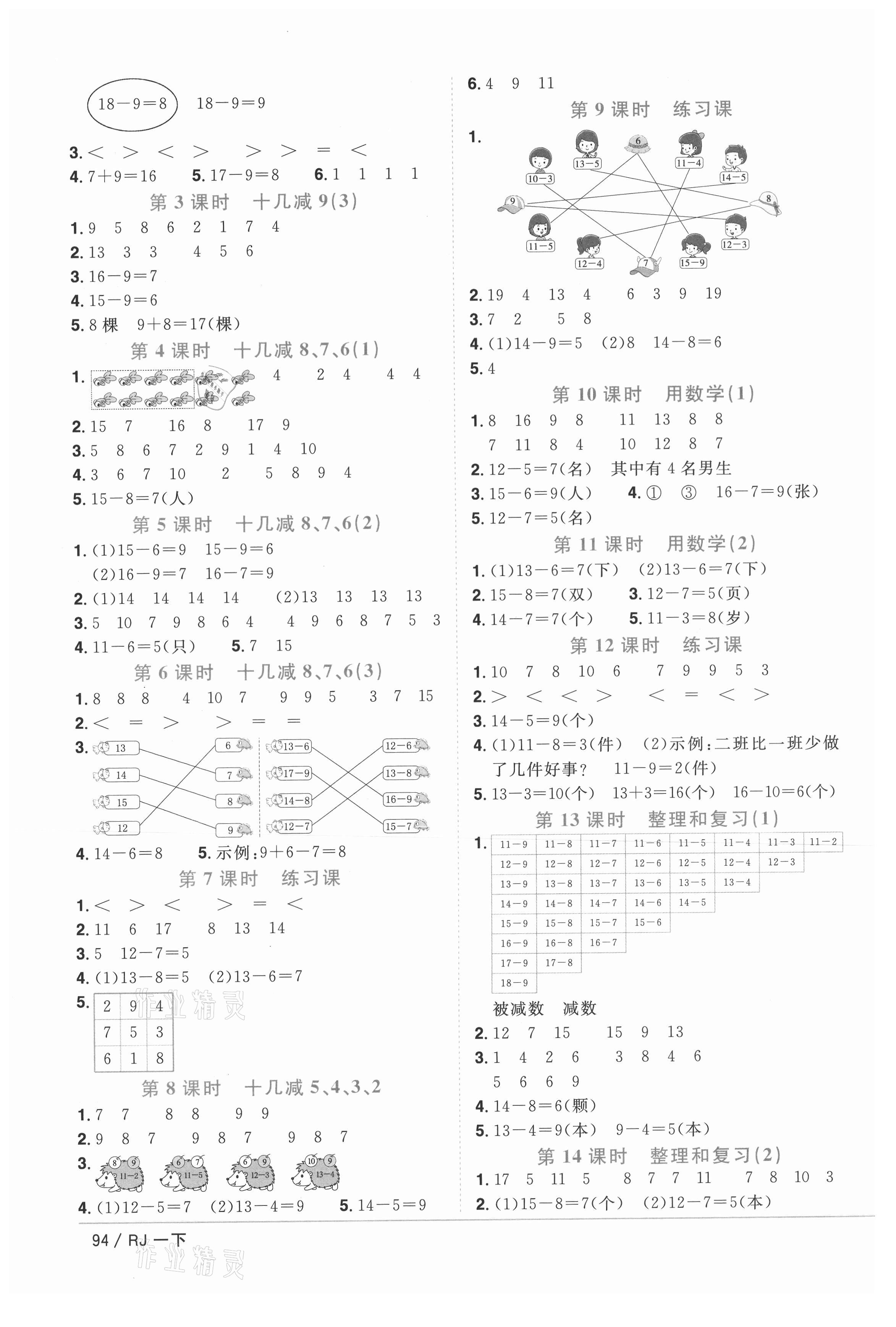 2021年陽光同學(xué)課時優(yōu)化作業(yè)一年級數(shù)學(xué)下冊人教版菏澤專版 參考答案第2頁