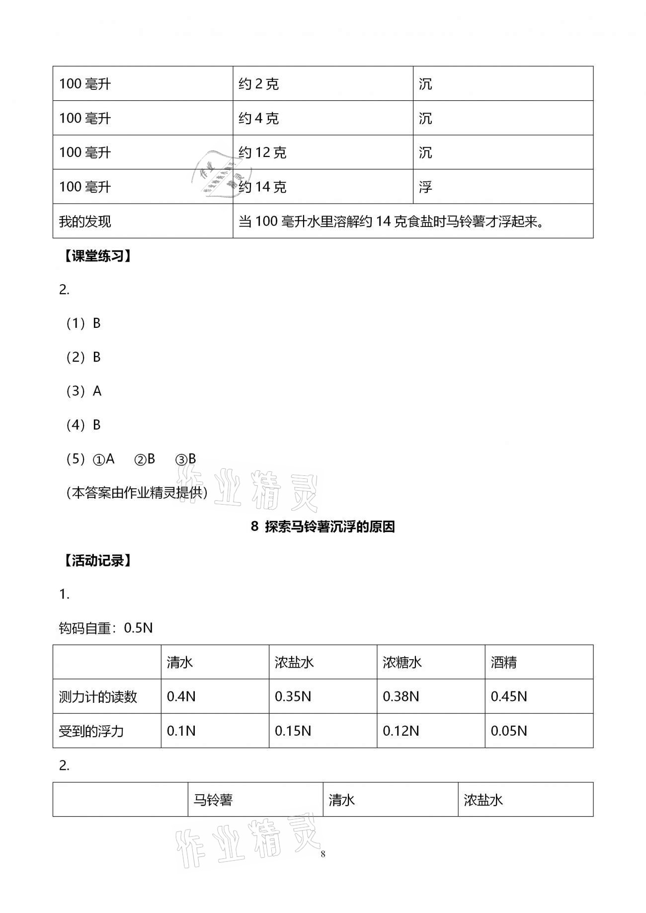 2021年科学作业本五年级下册教科版浙江教育出版社 第8页