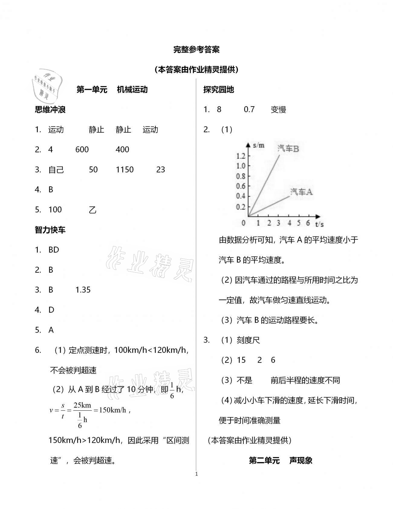 2021年行知天下九年级物理下册人教版 参考答案第1页