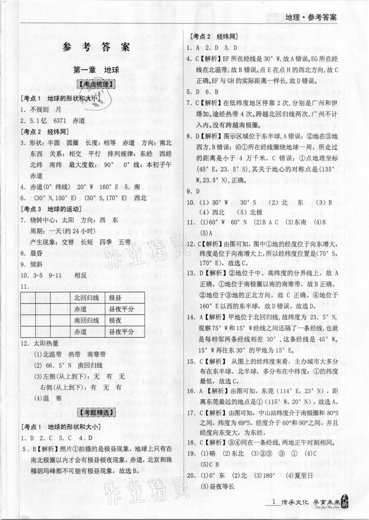 2021年題優(yōu)中考總復(fù)習(xí)地理廣東專版 參考答案第1頁