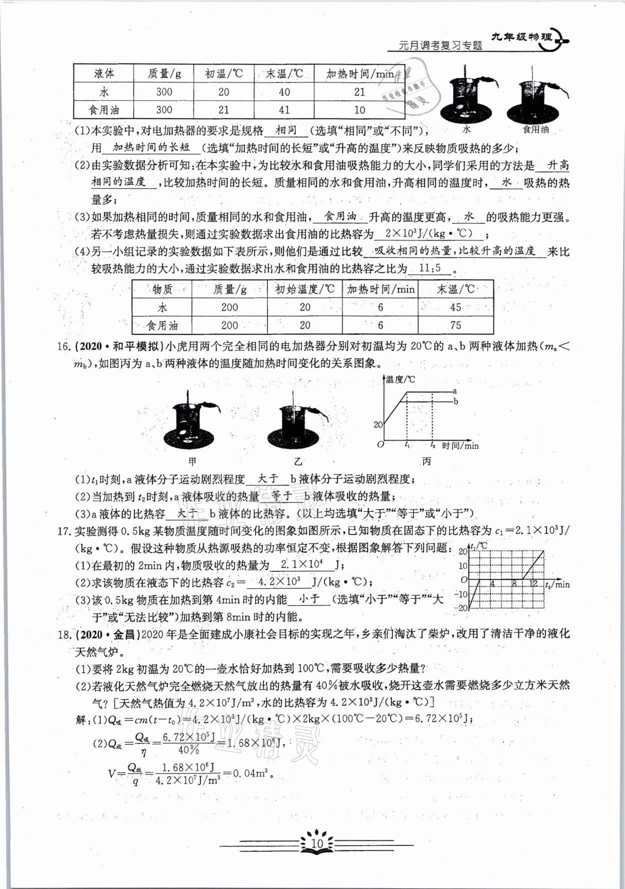 2021年思維新觀察元調(diào)專題復(fù)習(xí)物理中考人教版 參考答案第10頁(yè)