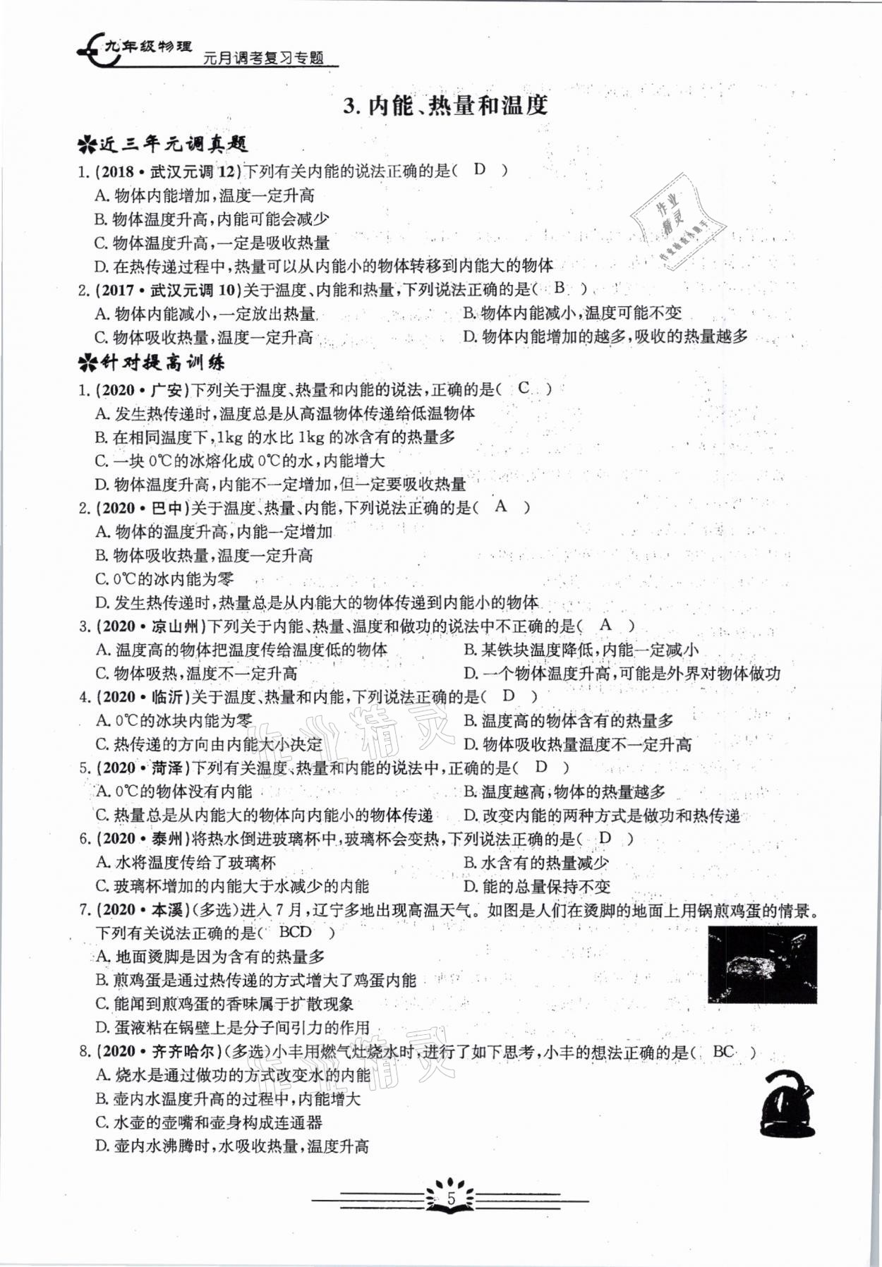 2021年思維新觀察元調(diào)專題復(fù)習(xí)物理中考人教版 參考答案第5頁