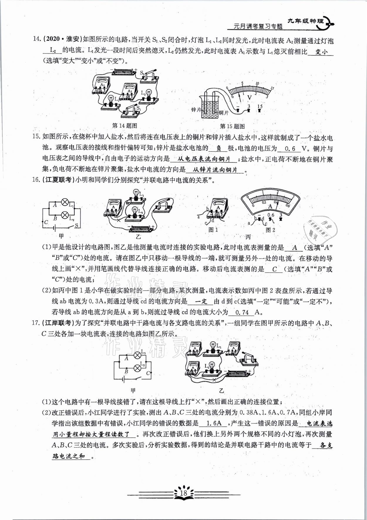 2021年思維新觀察元調(diào)專題復(fù)習(xí)物理中考人教版 參考答案第18頁