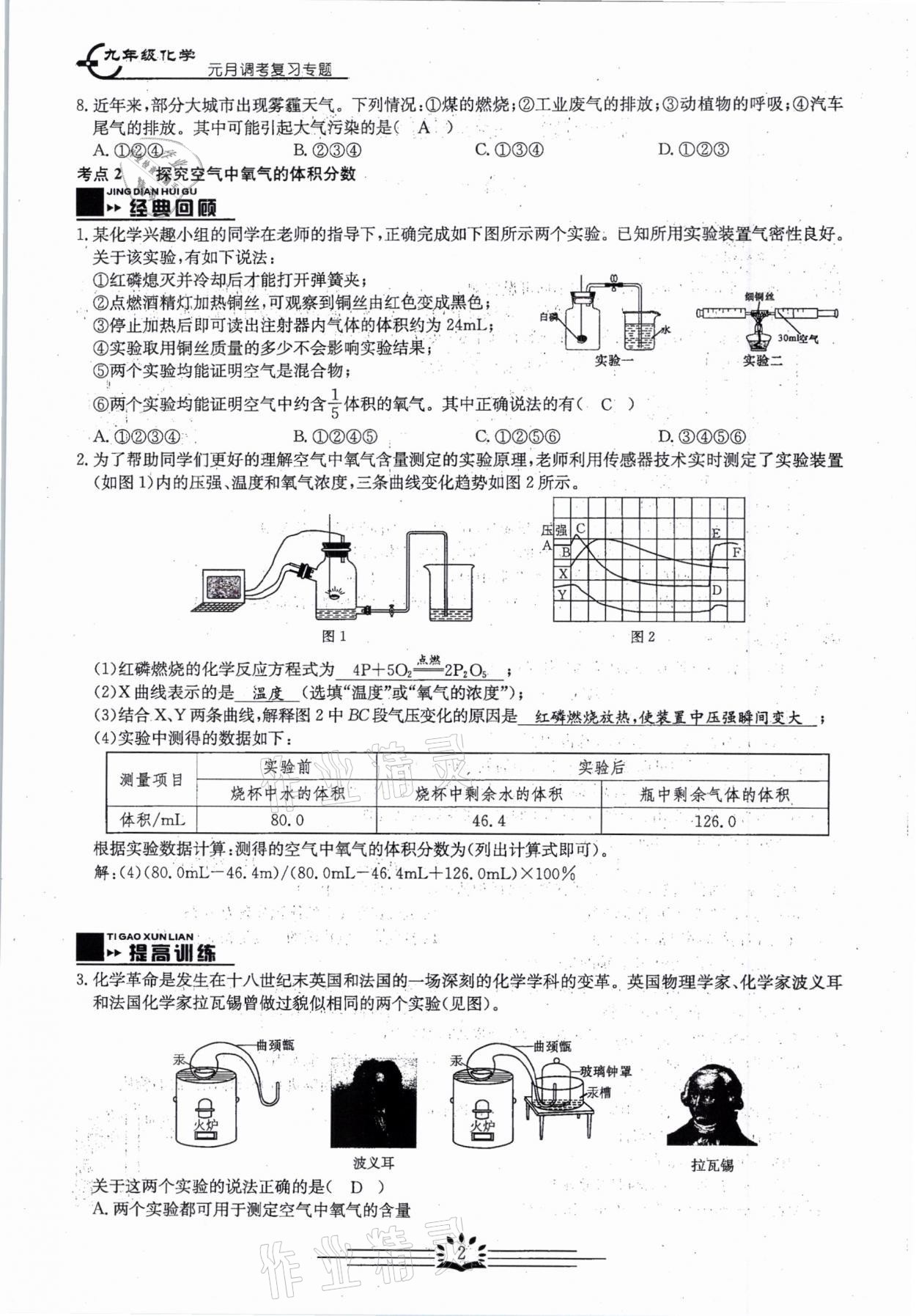 2021年思維新觀察元調專題復習化學中考人教版 參考答案第2頁