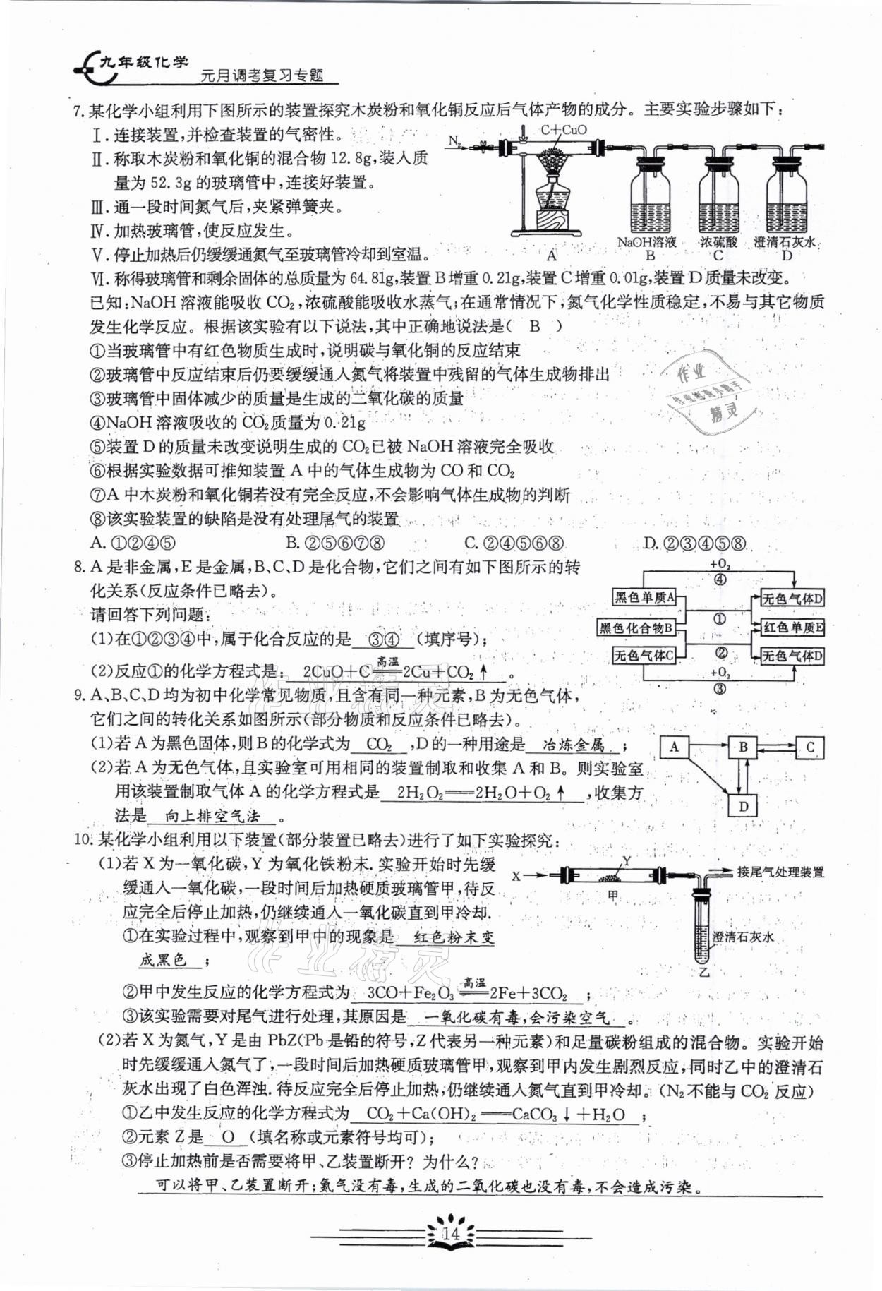 2021年思維新觀察元調專題復習化學中考人教版 參考答案第14頁