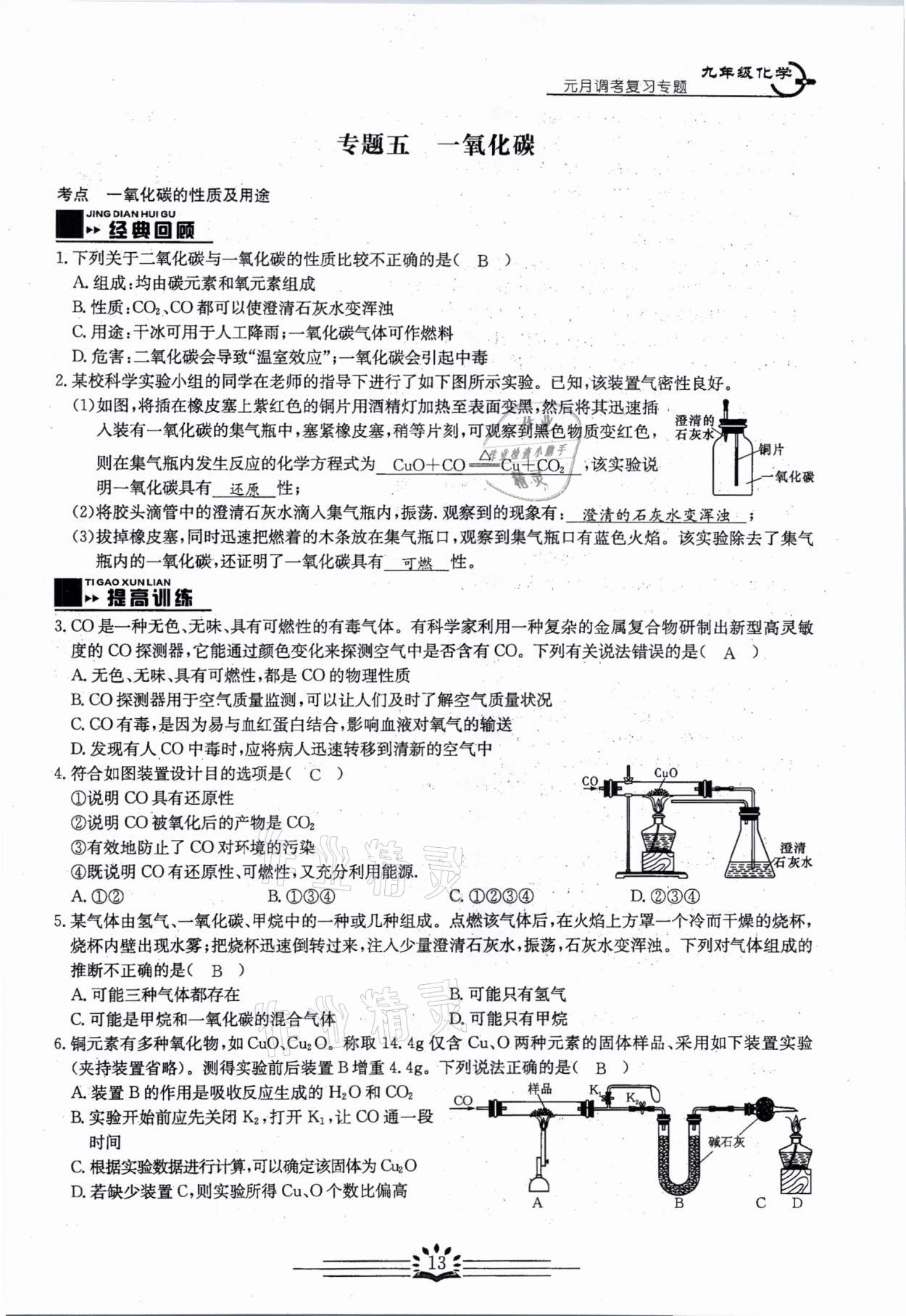 2021年思維新觀察元調專題復習化學中考人教版 參考答案第13頁