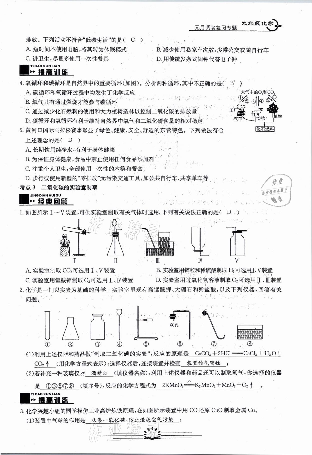 2021年思維新觀察元調專題復習化學中考人教版 參考答案第11頁