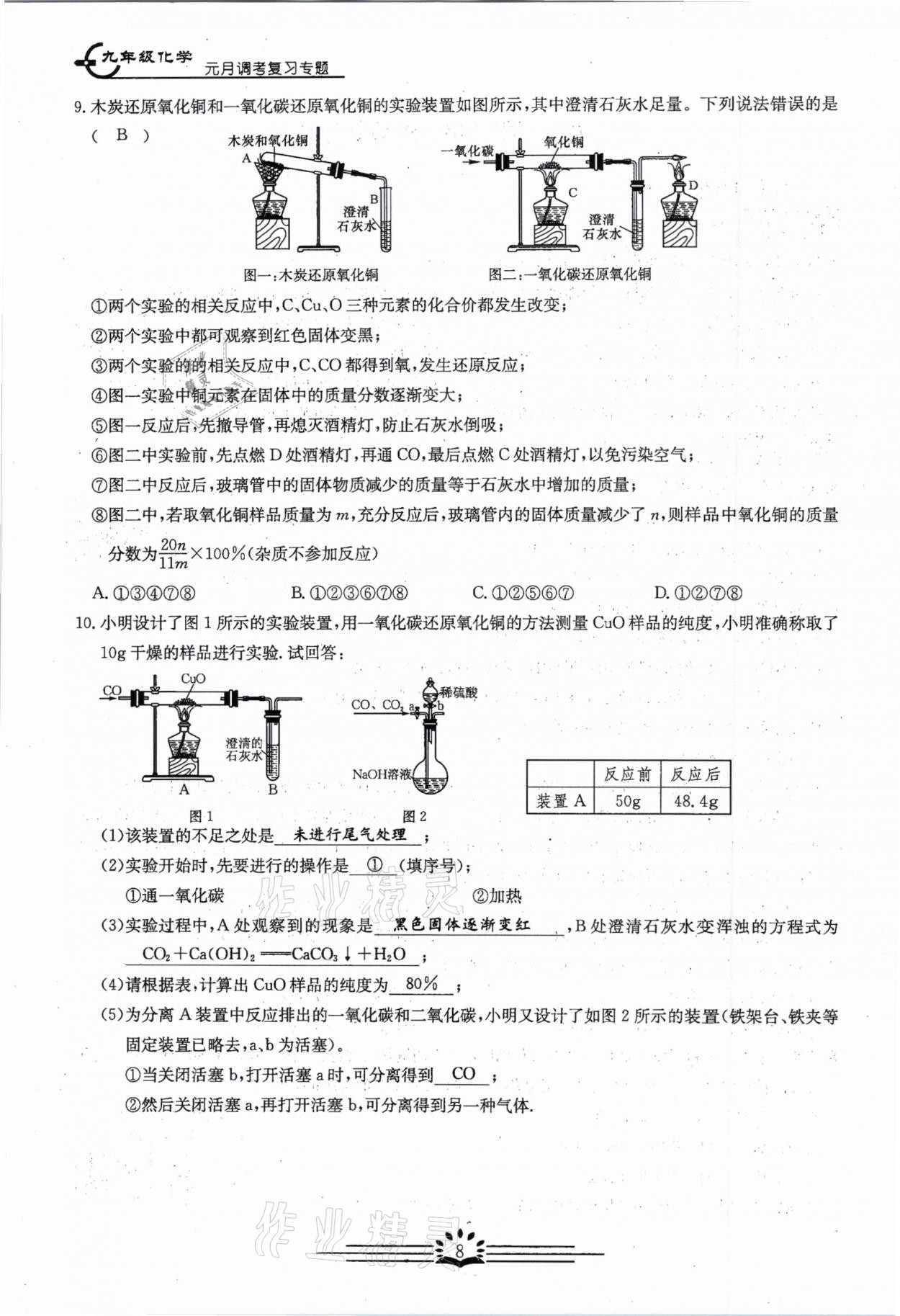 2021年思維新觀察元調專題復習化學中考人教版 參考答案第8頁