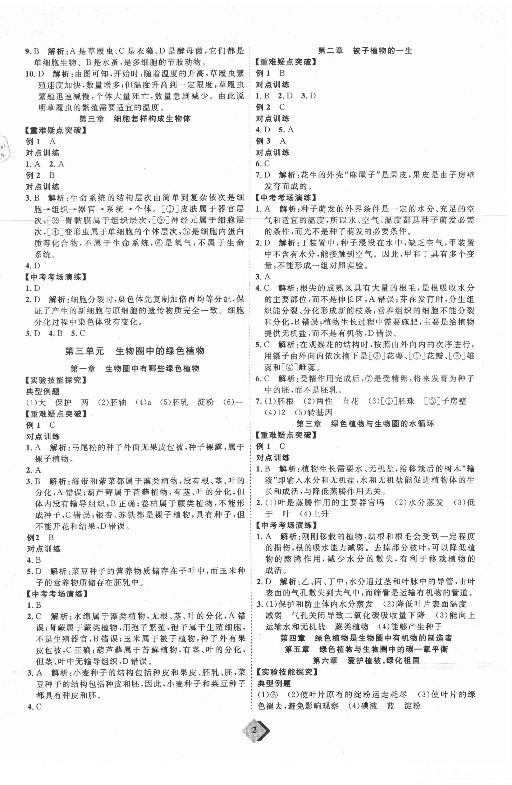 2021年優(yōu)加學案贏在中考生物魯教版54制 參考答案第2頁