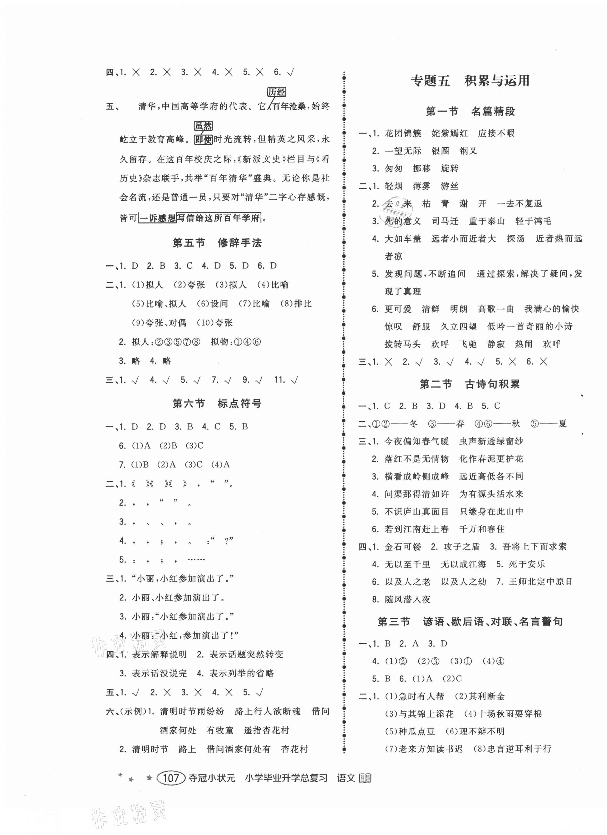 2021年小學(xué)畢業(yè)升學(xué)總復(fù)習(xí)奪冠小狀元六年級語文 第5頁